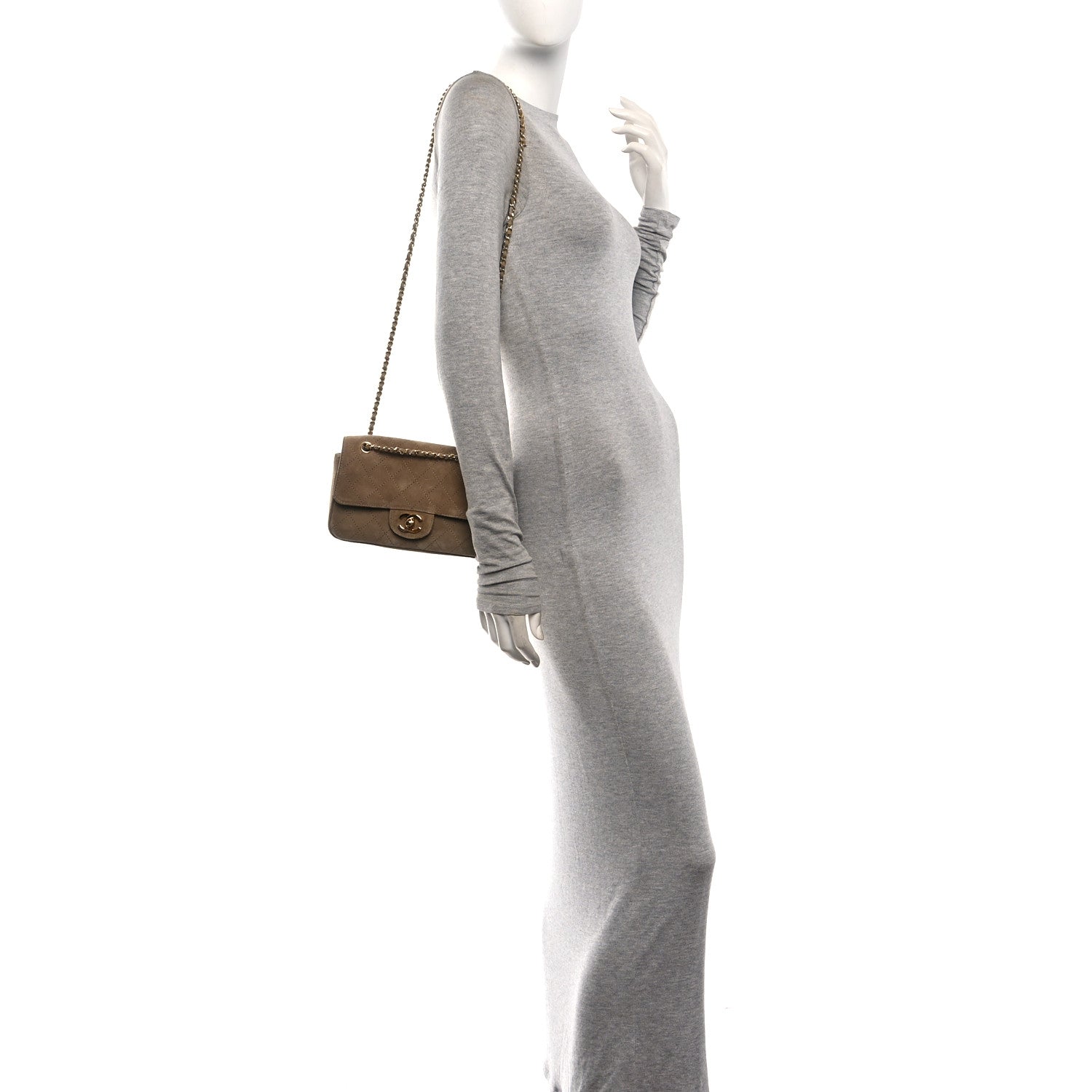 Suede Calfskin Mini Souplissimo Flap Dark Beige — view 2