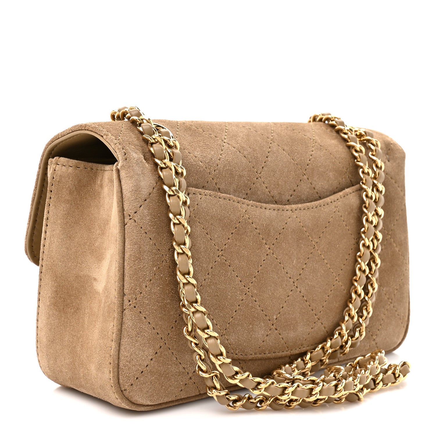 Suede Calfskin Mini Souplissimo Flap Dark Beige — view 3