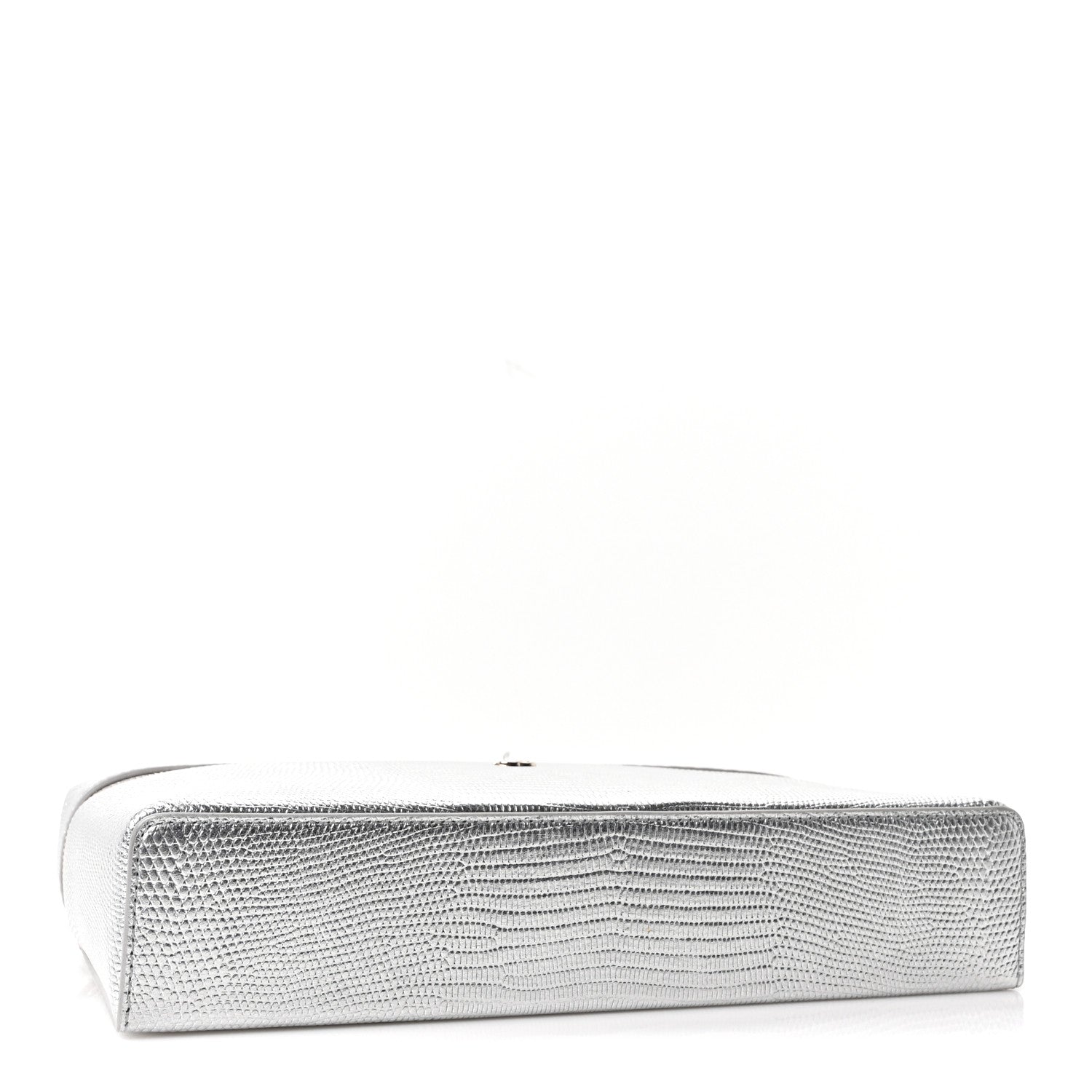 Lizard Embossed Top Handle Slim Vanity With Chain Silver — view 4