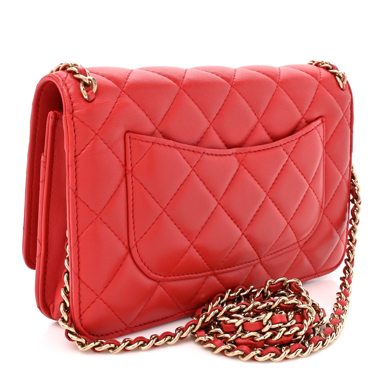 Lambskin Quilted Chain Around Wallet On Chain WOC Red — view 3