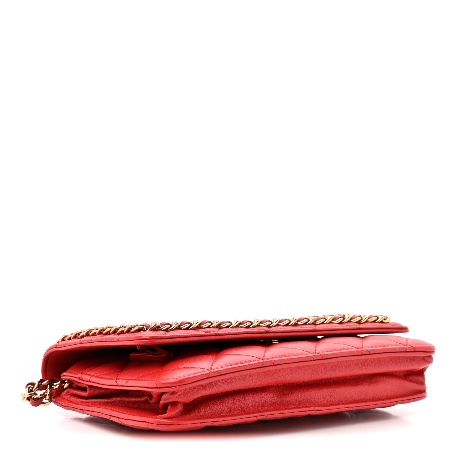Lambskin Quilted Chain Around Wallet On Chain WOC Red — view 4