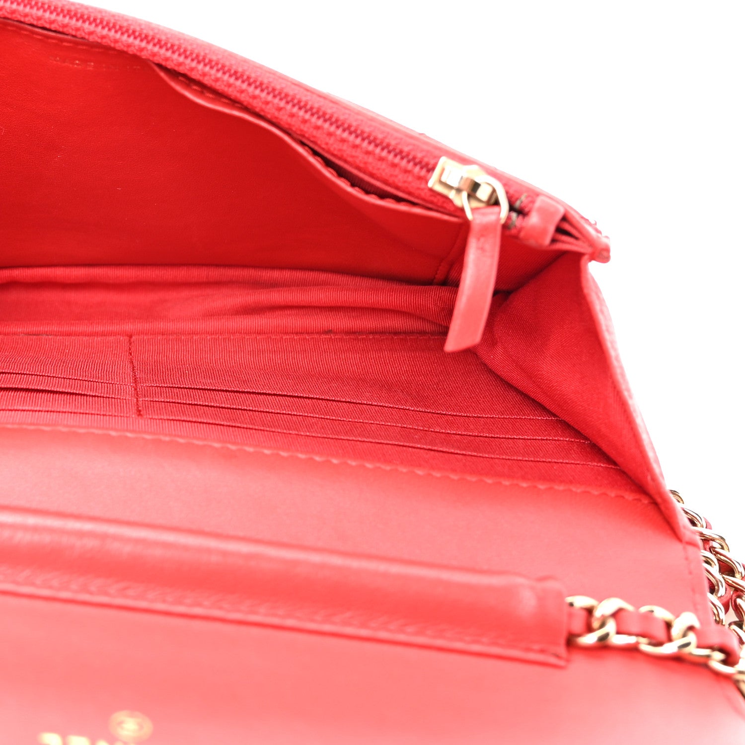 Lambskin Quilted Chain Around Wallet On Chain WOC Red — view 5