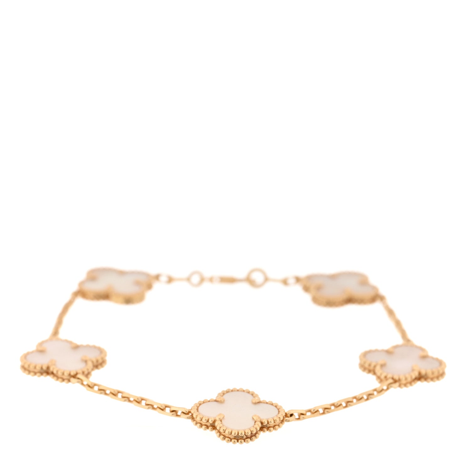 18K Yellow Gold Mother of Pearl 5 Motifs Vintage Alhambra Bracelet