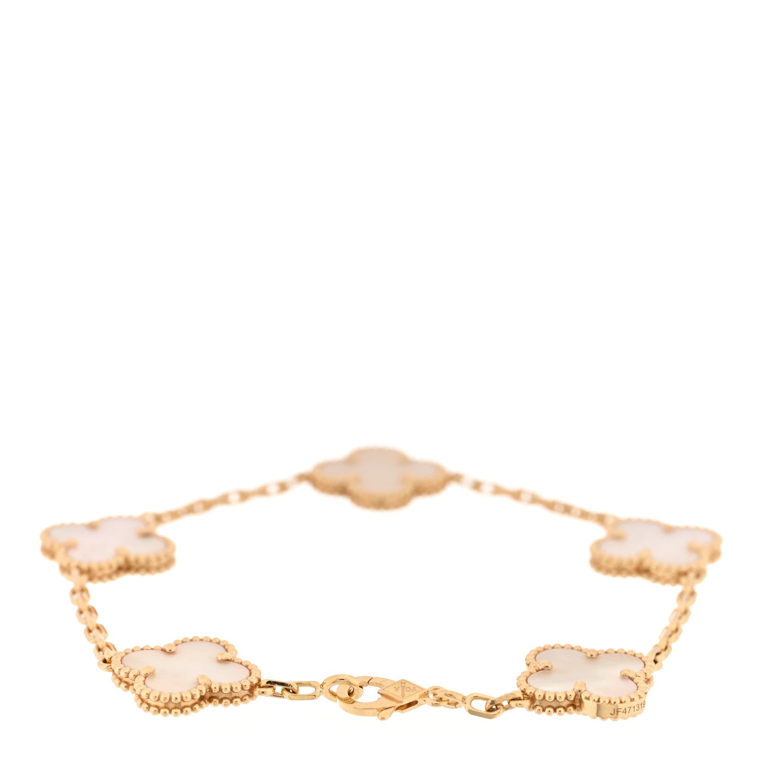 18K Yellow Gold Mother of Pearl 5 Motifs Vintage Alhambra Bracelet — view 2