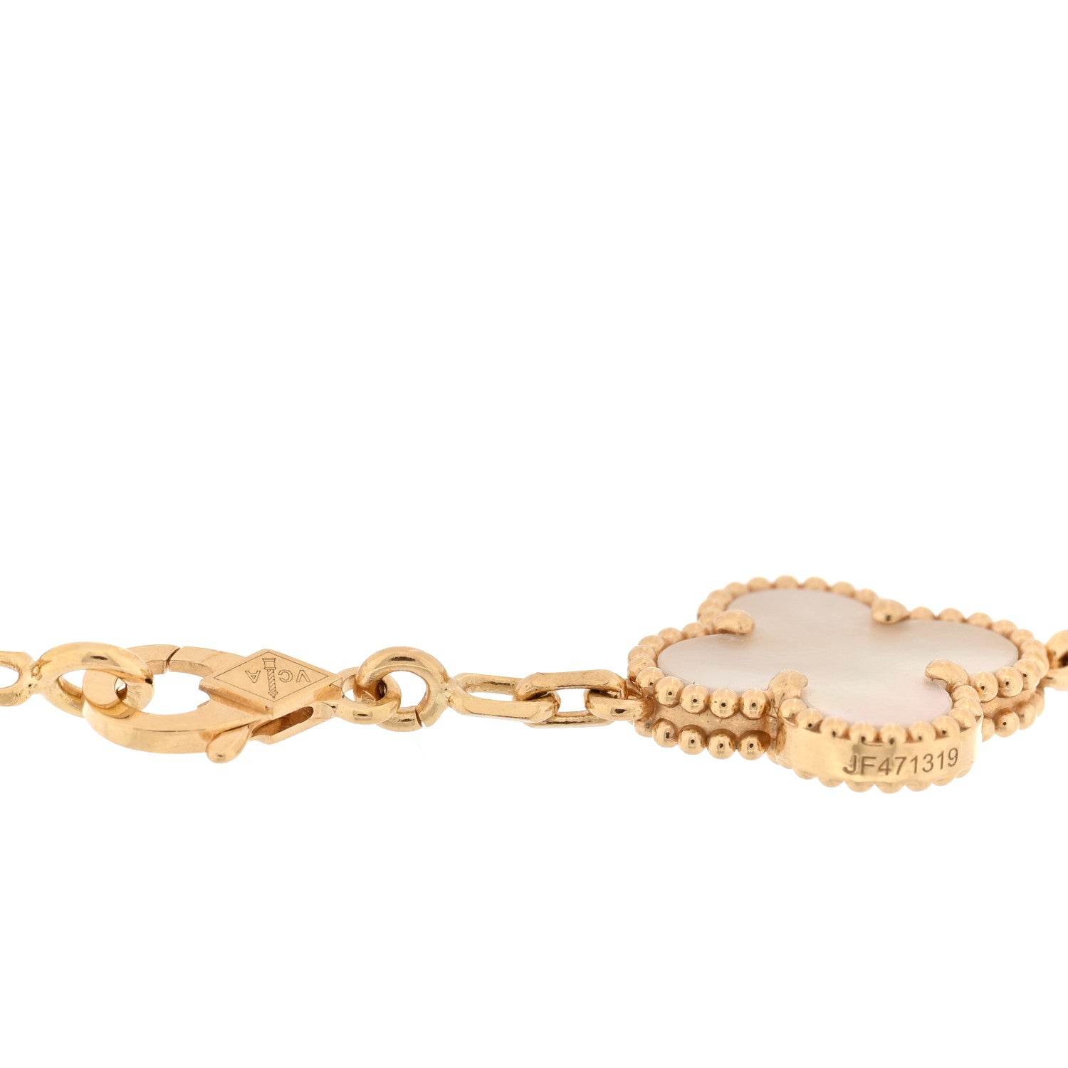 18K Yellow Gold Mother of Pearl 5 Motifs Vintage Alhambra Bracelet — view 3