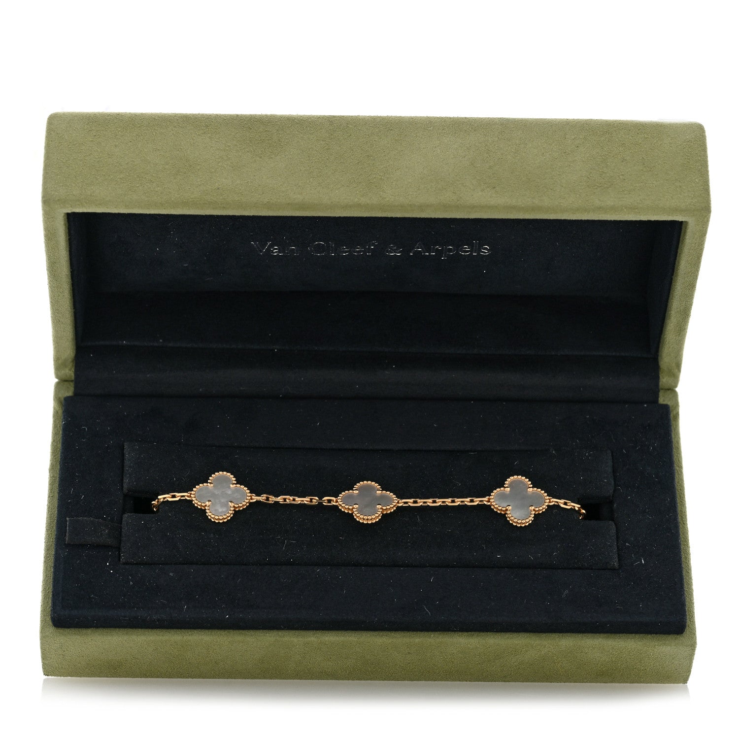 18K Yellow Gold Mother of Pearl 5 Motifs Vintage Alhambra Bracelet — view 4