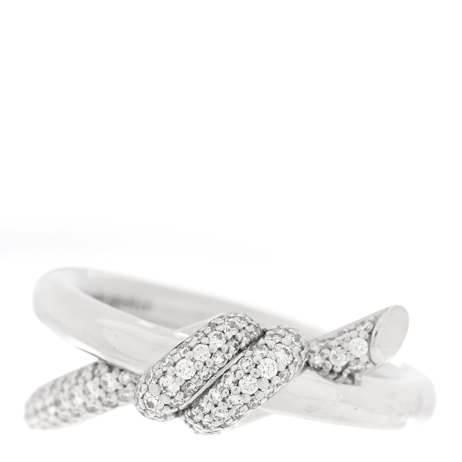 18K White Gold Diamond Double Row Knot Ring 50 5.25
