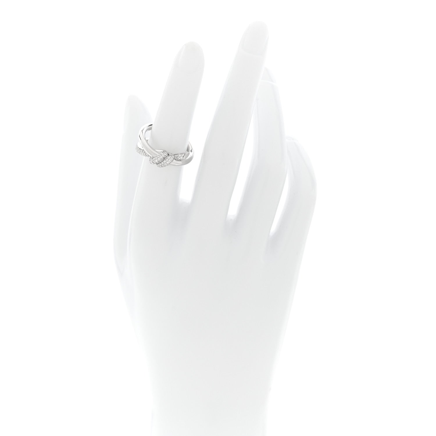 18K White Gold Diamond Double Row Knot Ring 50 5.25 — view 2