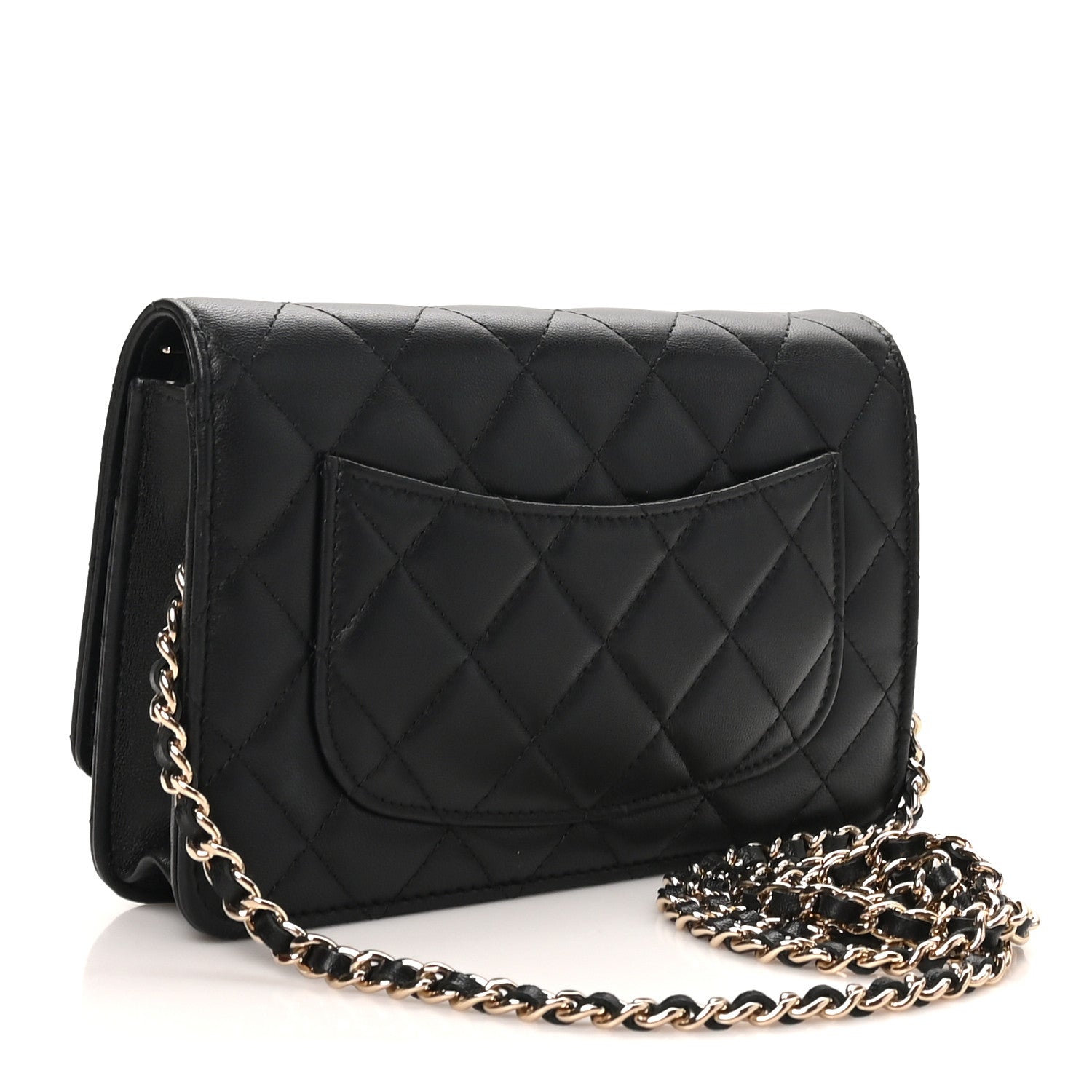Lambskin Quilted Pearl CC Wallet on Chain WOC Black — view 3