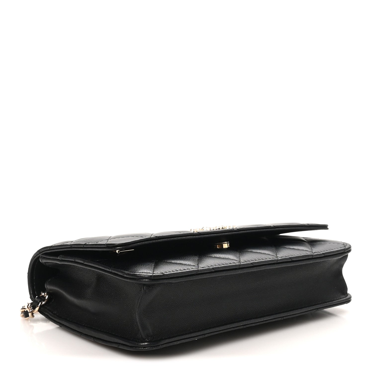 Lambskin Quilted Pearl CC Wallet on Chain WOC Black — view 4
