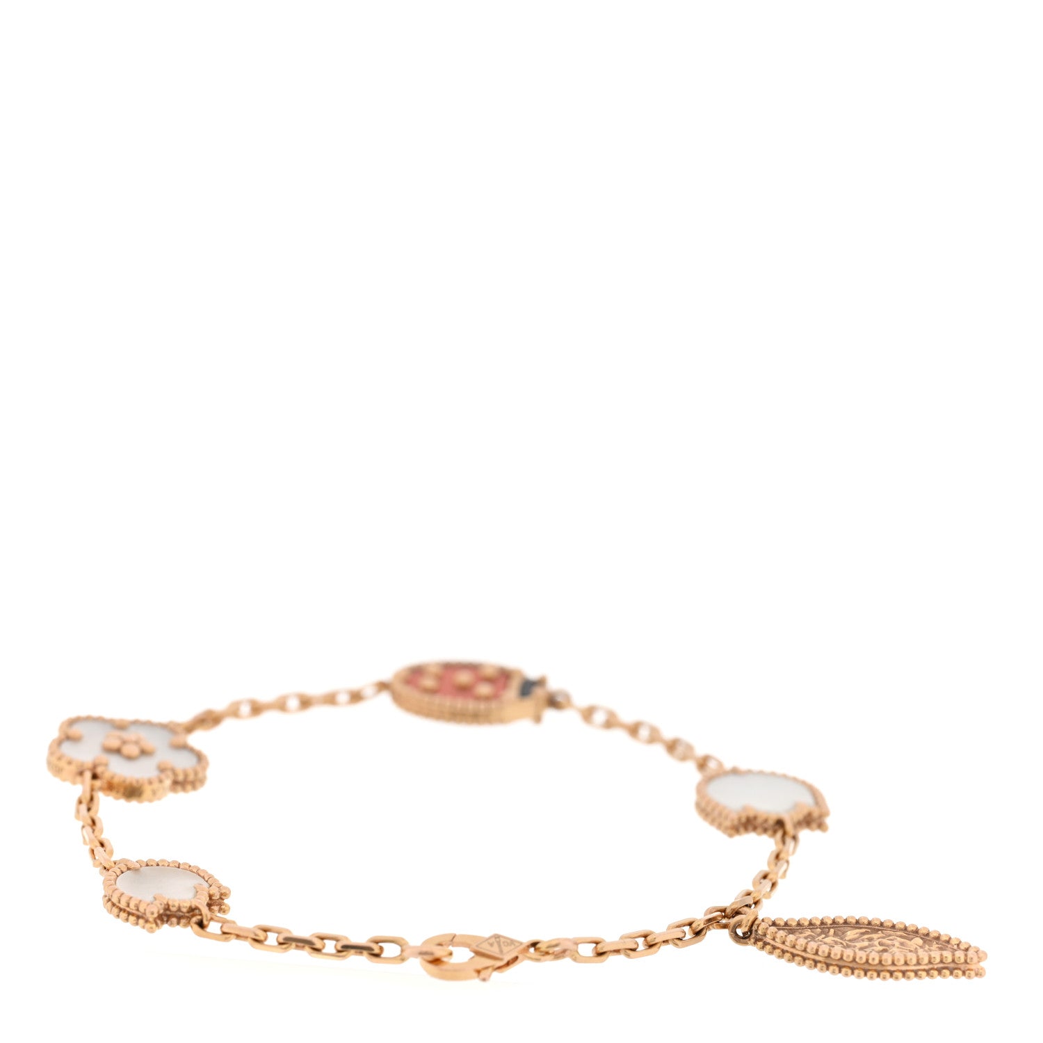 18K Rose Gold Carnelian Mother of Pearl Onyx 5 Motifs Lucky Spring Bracelet — view 2