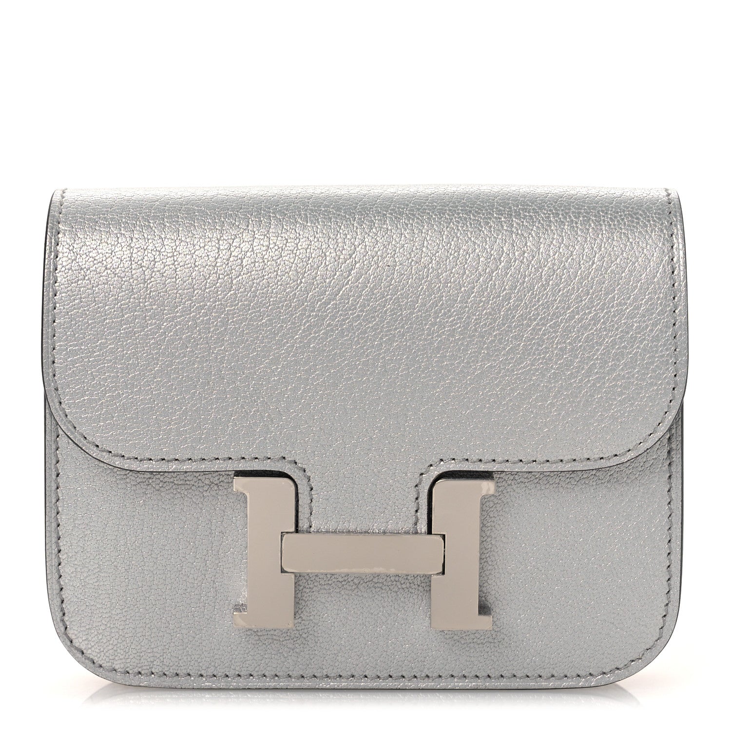 Metallic Chevre Chamkilight Constance Slim Wallet Argent