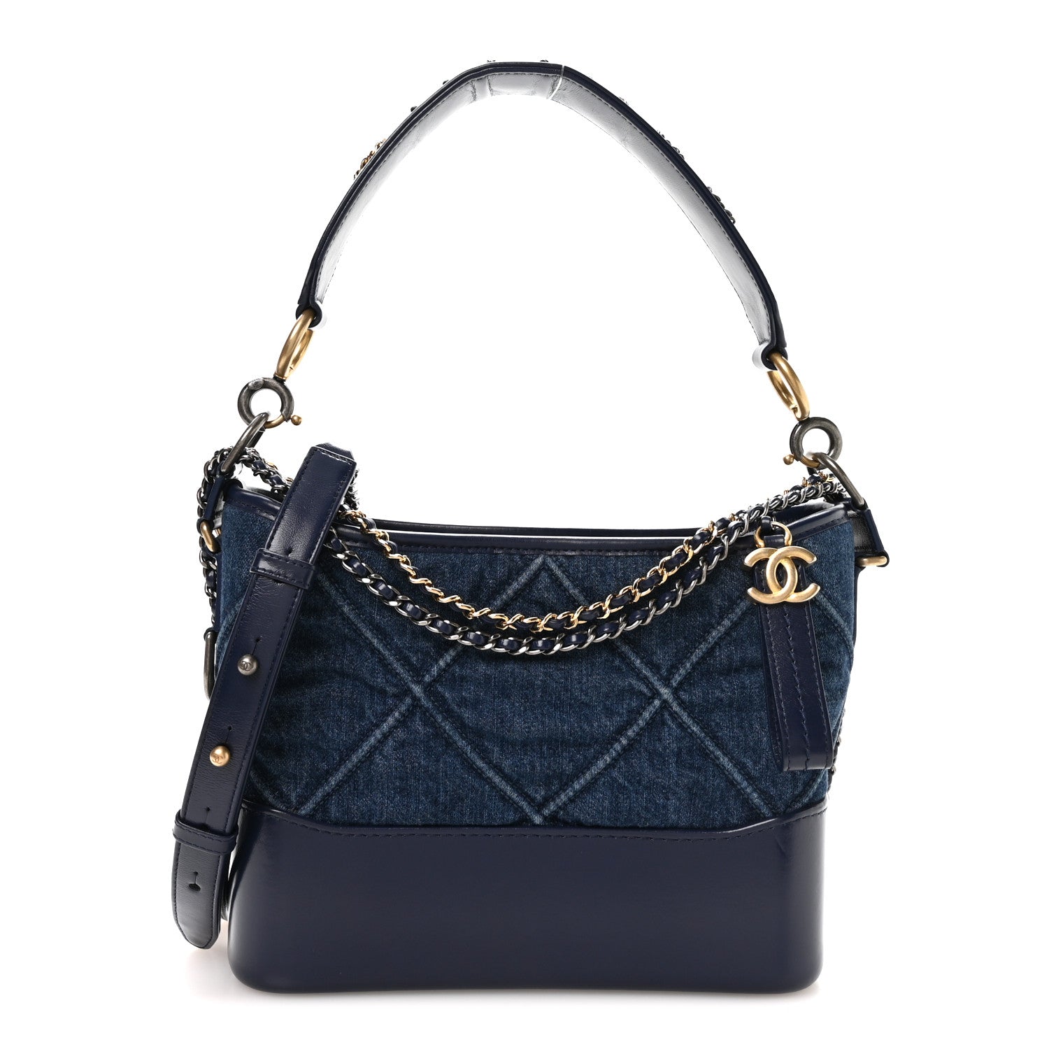 Denim Calfskin Quilted Medium Gabrielle Logo Hobo Blue