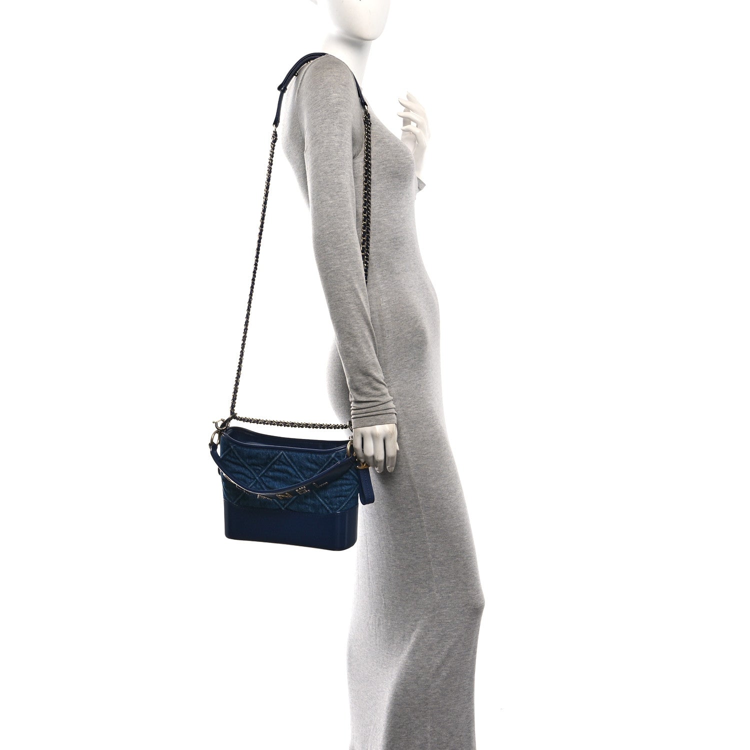Denim Calfskin Quilted Medium Gabrielle Logo Hobo Blue — view 2