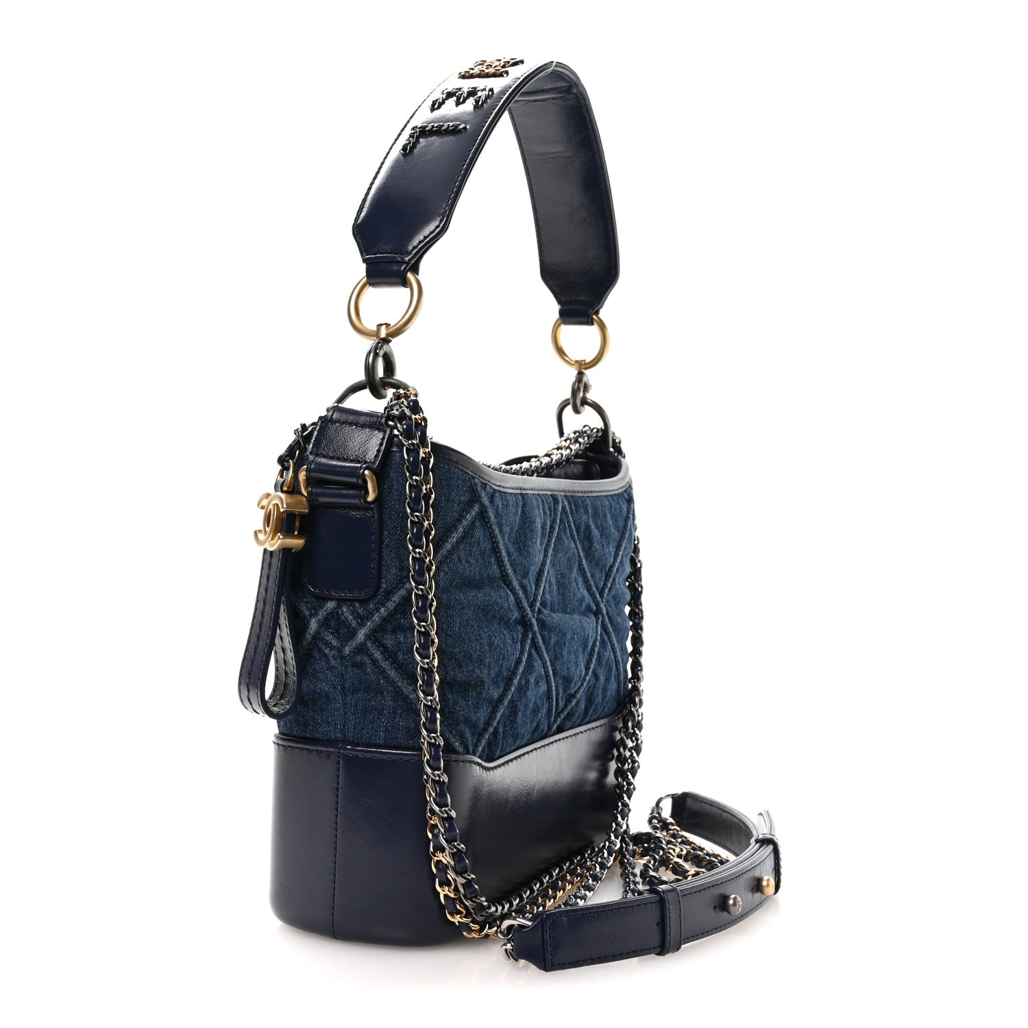 Denim Calfskin Quilted Medium Gabrielle Logo Hobo Blue — view 3
