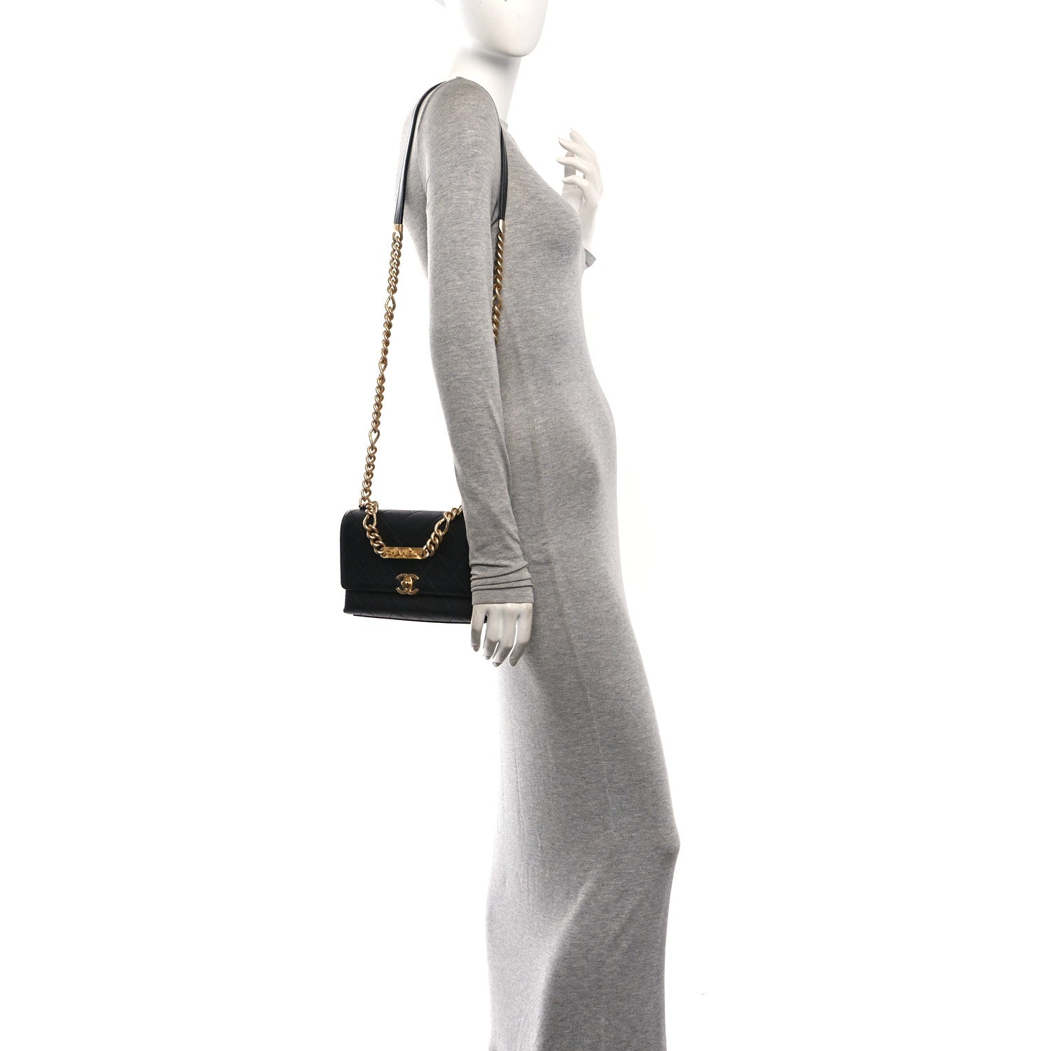 Caviar Quilted Mini Bracelet On Chain Flap Black — view 2