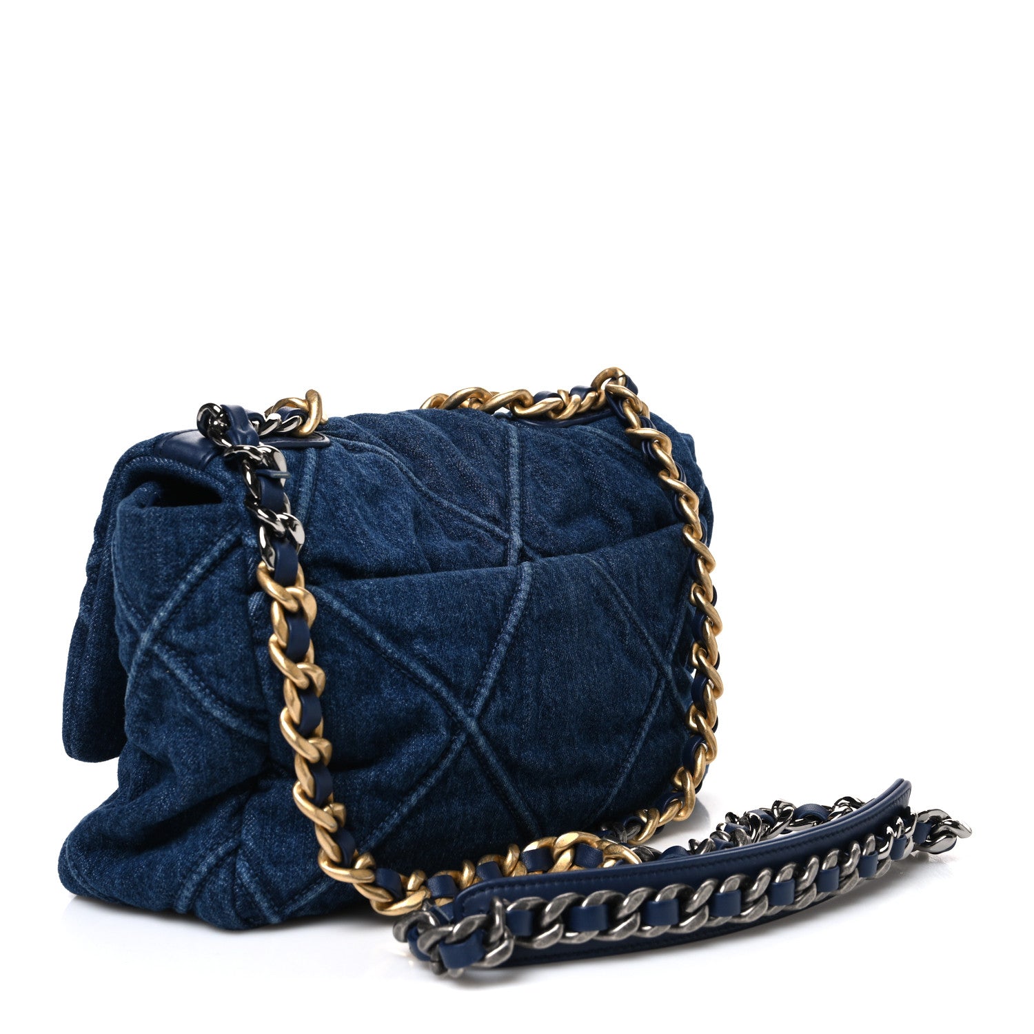 Denim Quilted Medium Chanel 19 Flap Blue — view 3