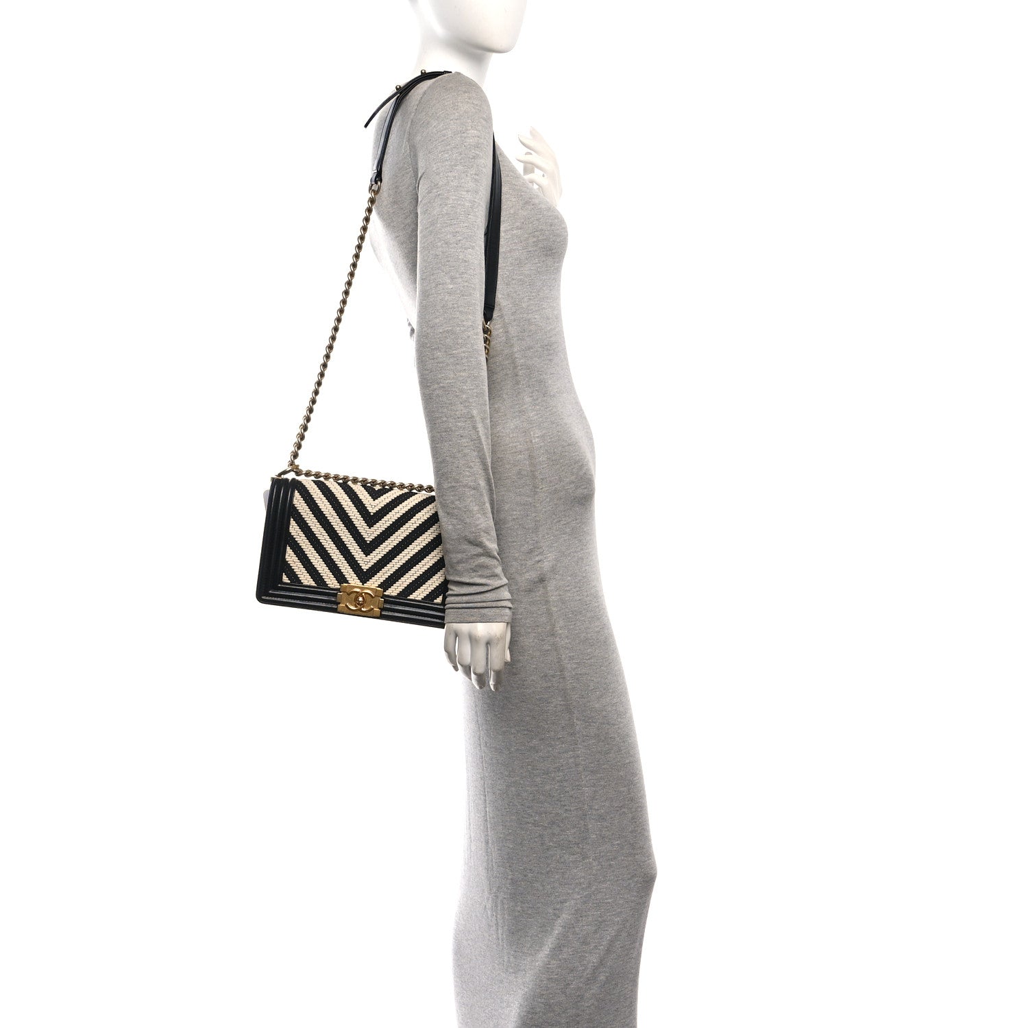 Fabric Chevron Braided Medium Boy Flap Black White — view 2