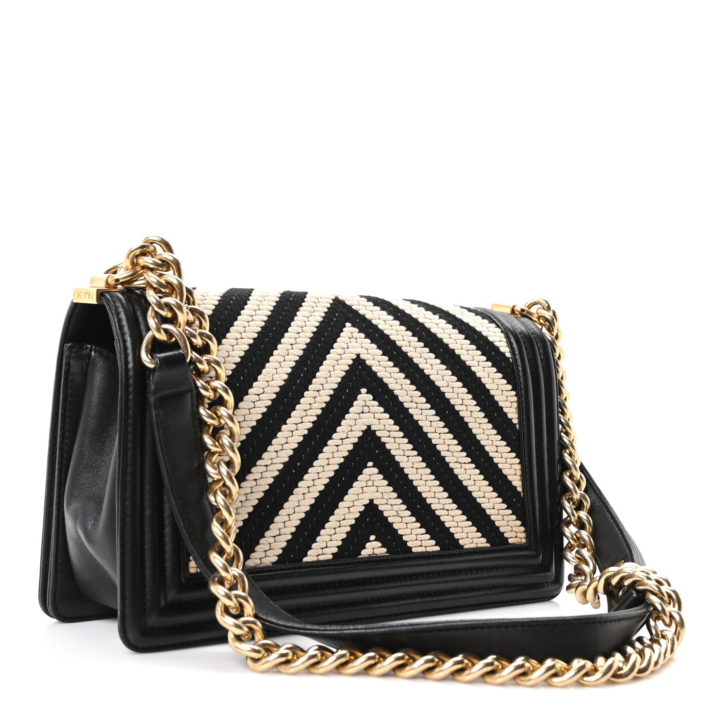 Fabric Chevron Braided Medium Boy Flap Black White — view 3