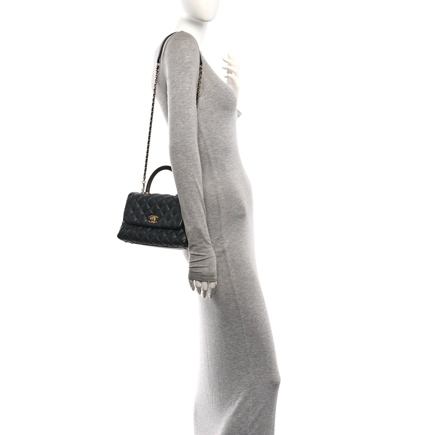 Caviar Lizard Embossed Quilted Mini Coco Handle Flap Black — view 2