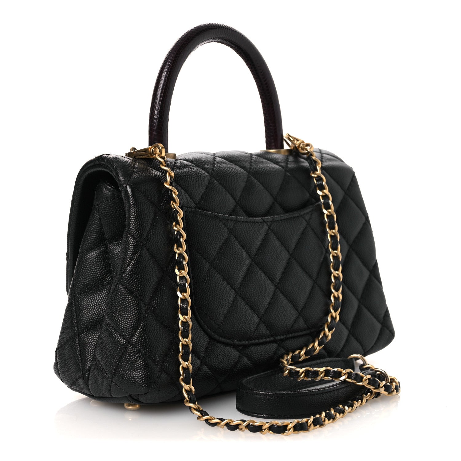Caviar Lizard Embossed Quilted Mini Coco Handle Flap Black — view 3