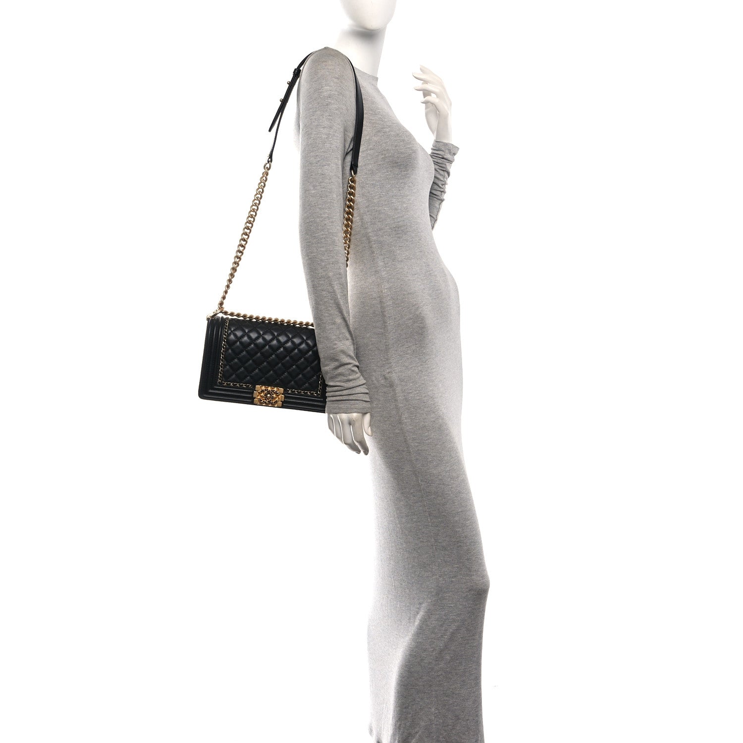Lambskin Quilted Medium Chain Around Boy Flap Black — view 2