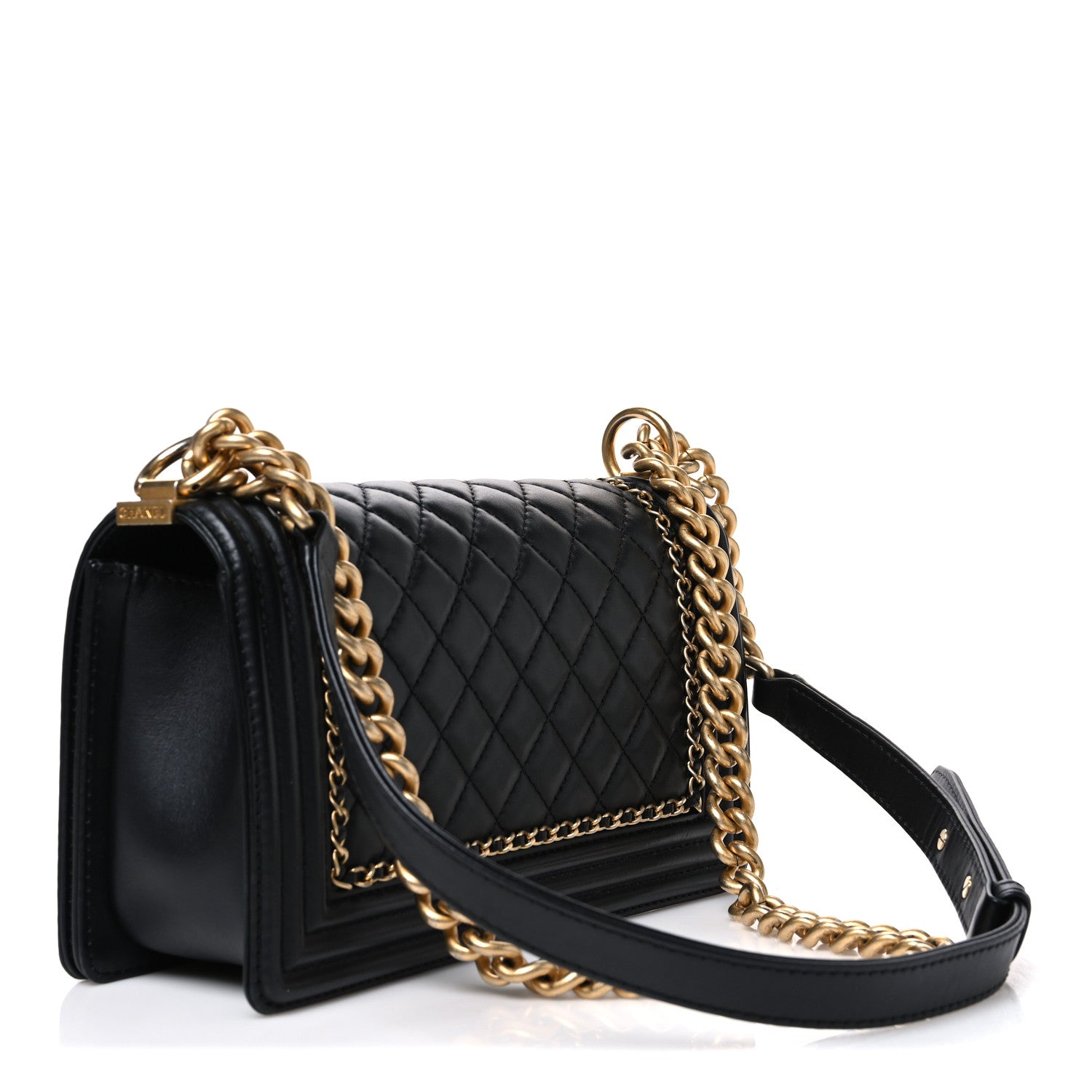 Lambskin Quilted Medium Chain Around Boy Flap Black — view 3
