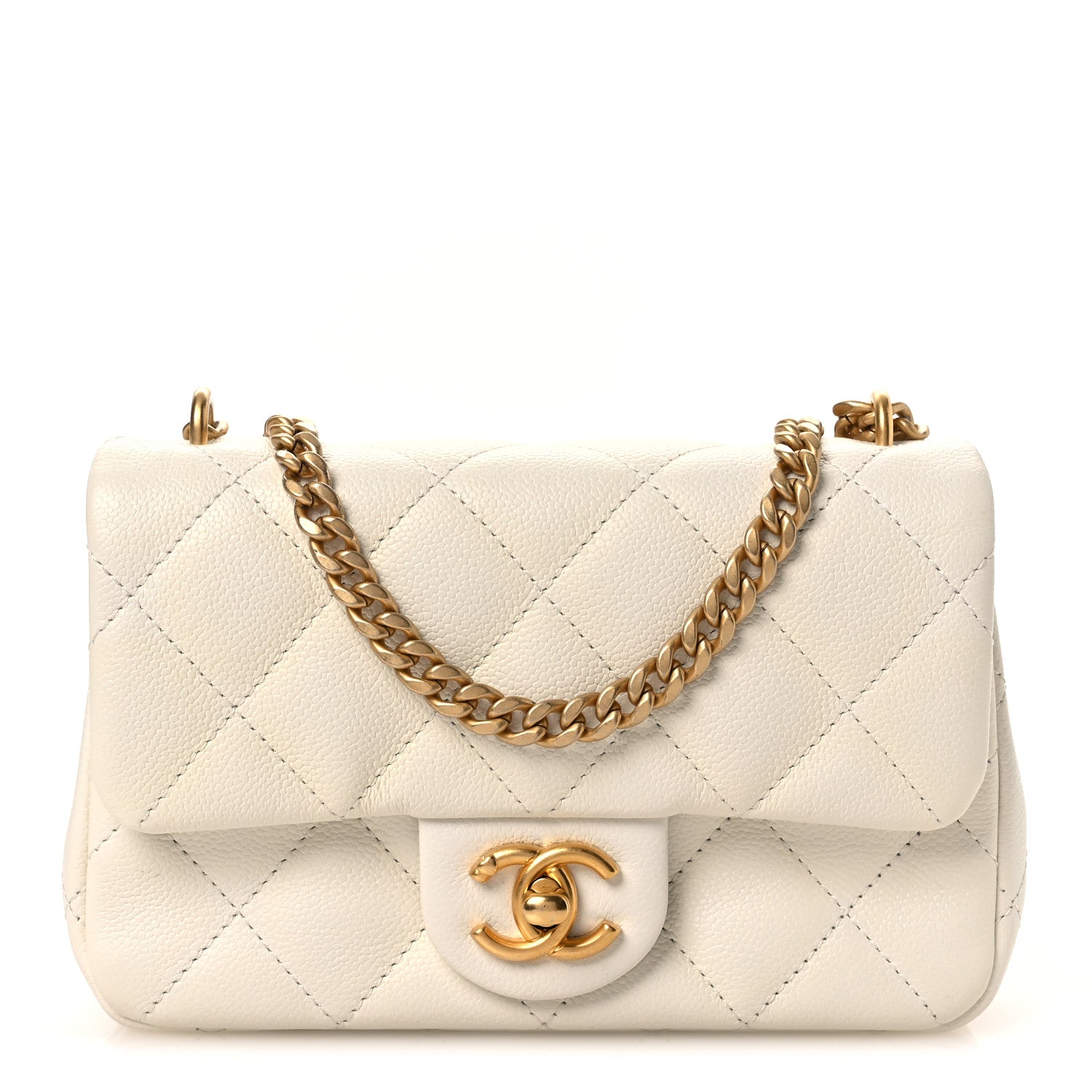 Caviar Quilted Mini Sweetheart Rectangular Flap White