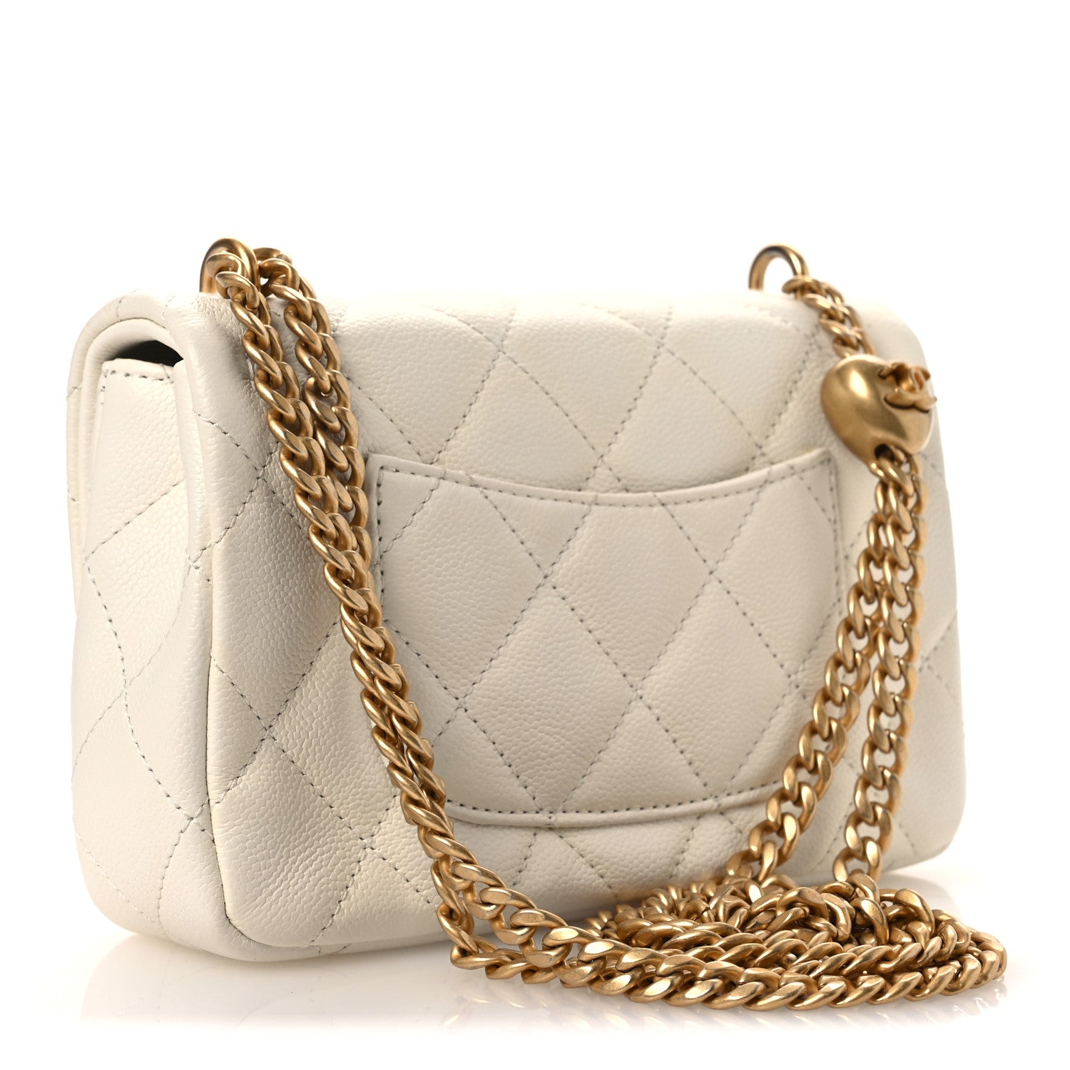 Caviar Quilted Mini Sweetheart Rectangular Flap White — view 3