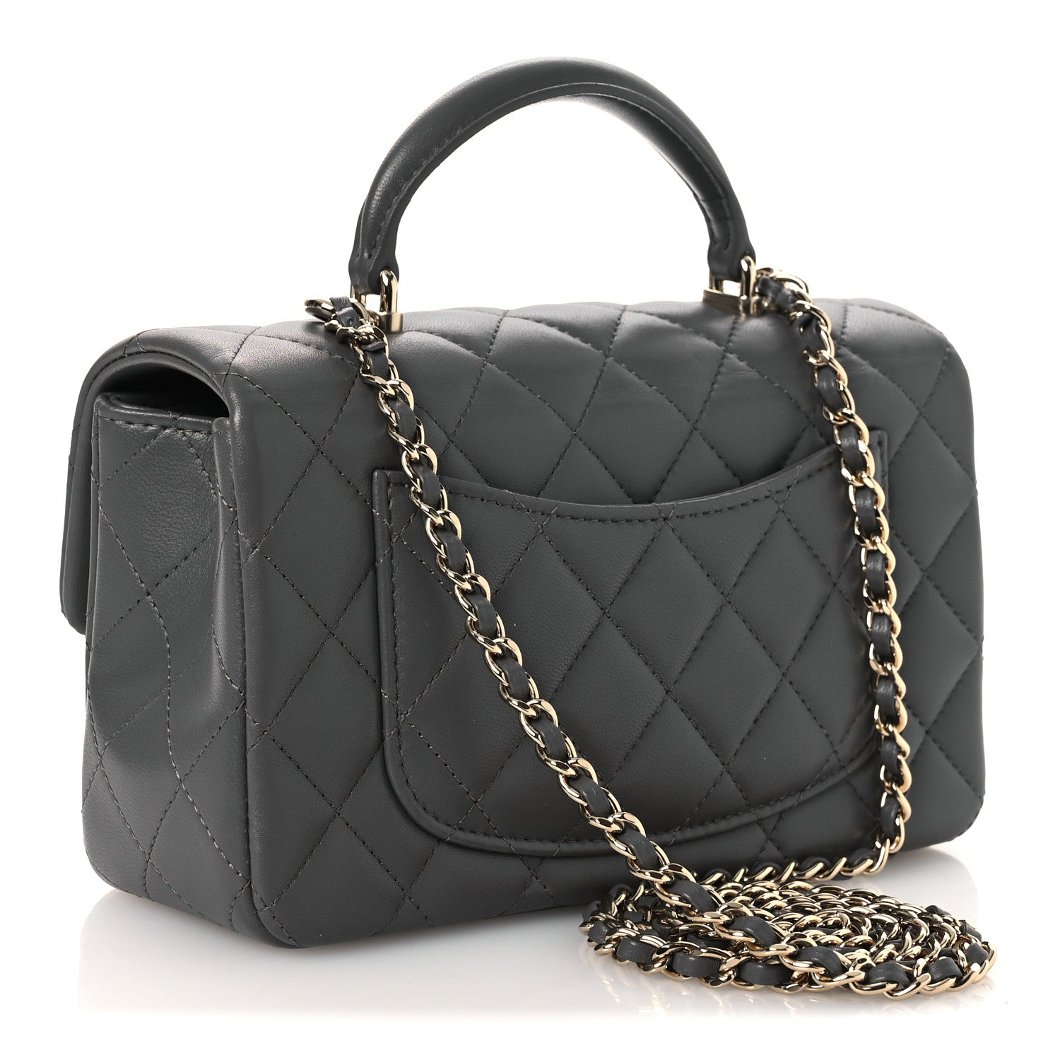 Lambskin Quilted Mini Top Handle Rectangular Flap Dark Grey — view 3