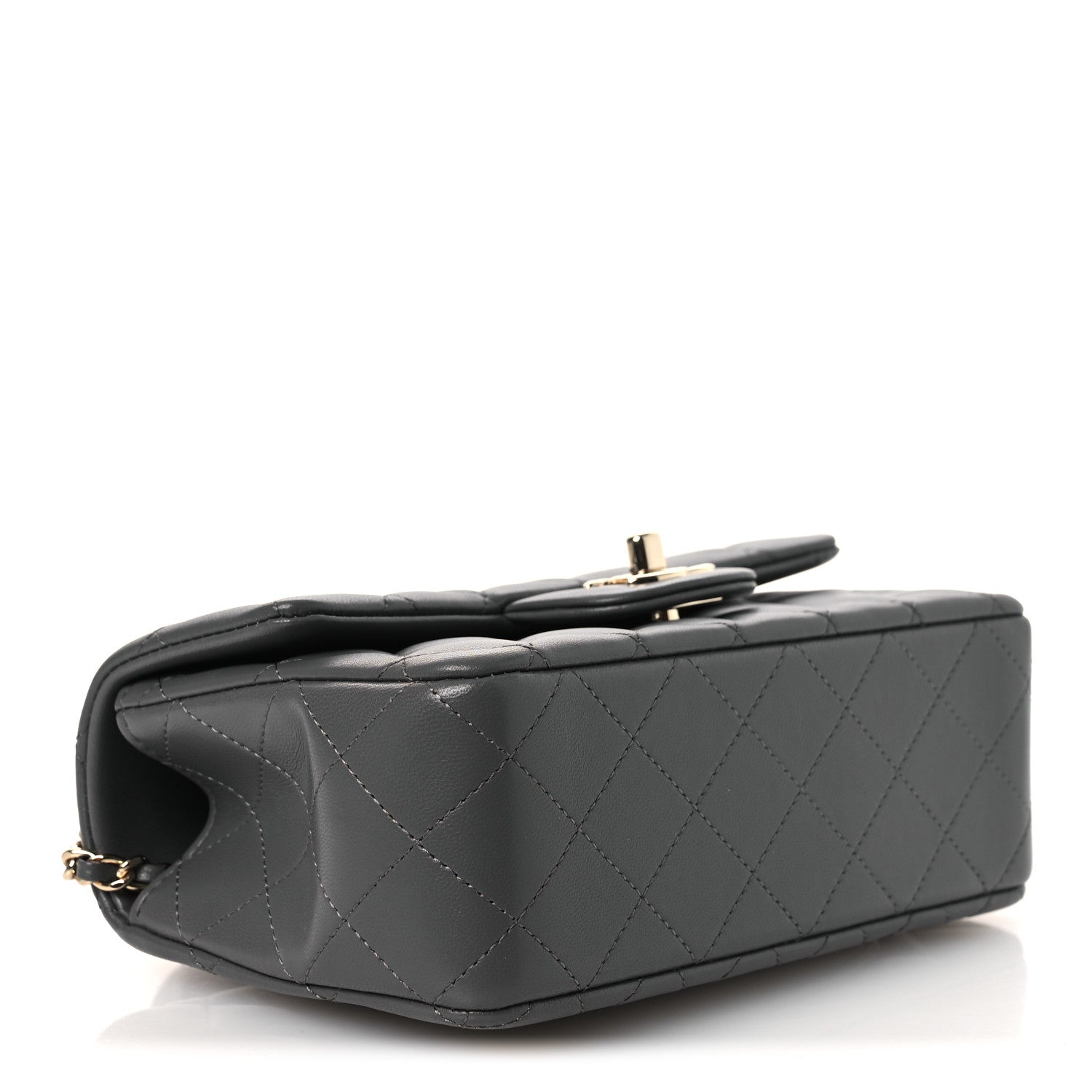 Lambskin Quilted Mini Top Handle Rectangular Flap Dark Grey — view 4