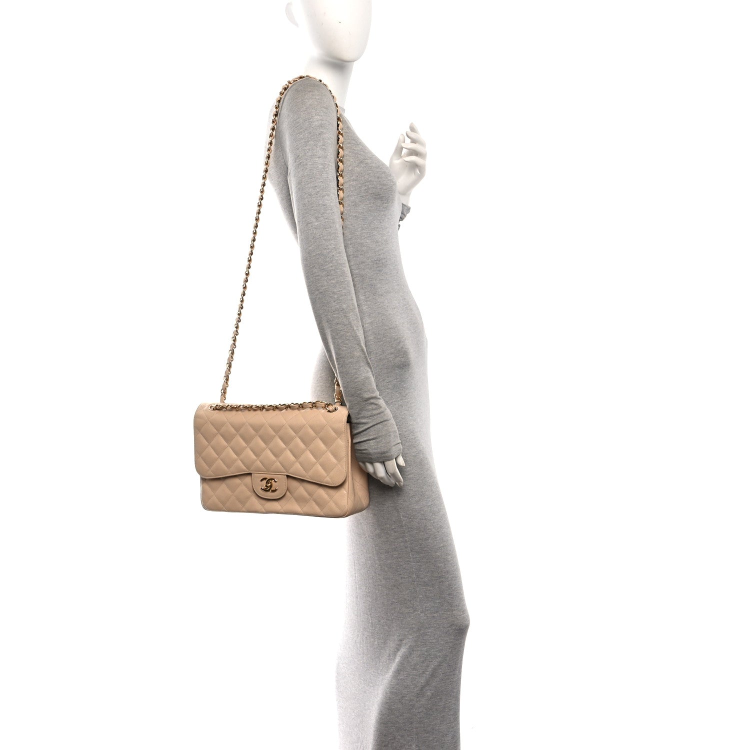 Caviar Quilted Jumbo Double Flap Beige — view 2
