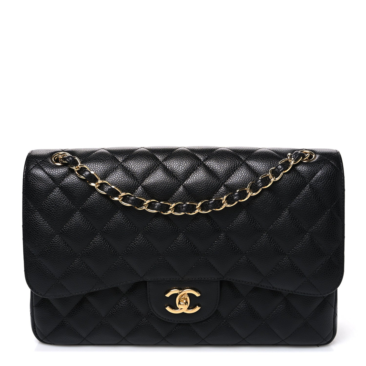Caviar Quilted Jumbo Double Flap Black