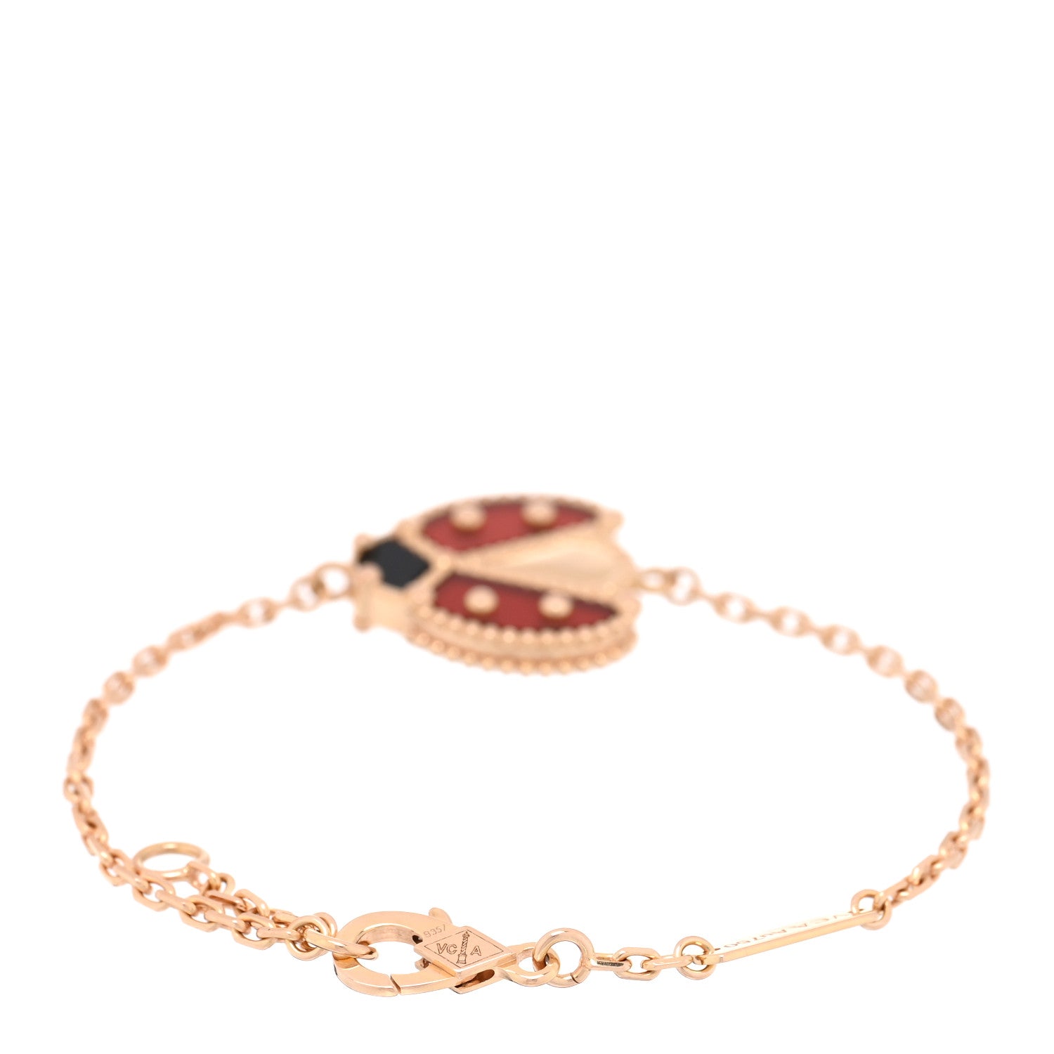 18K Rose Gold Carnelian Onyx Lucky Spring Open Wing Lady Bug Bracelet — view 2