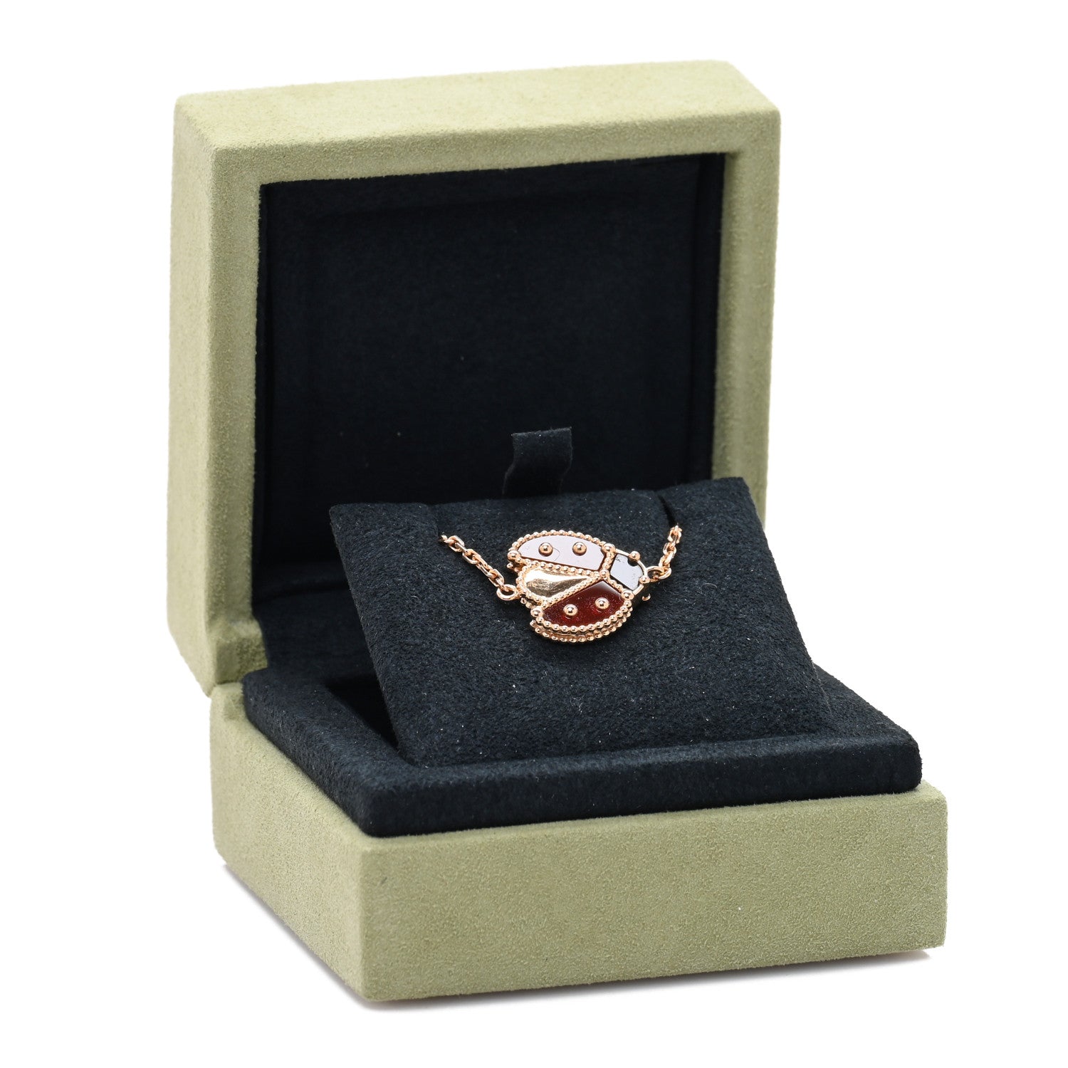 18K Rose Gold Carnelian Onyx Lucky Spring Open Wing Lady Bug Bracelet — view 4