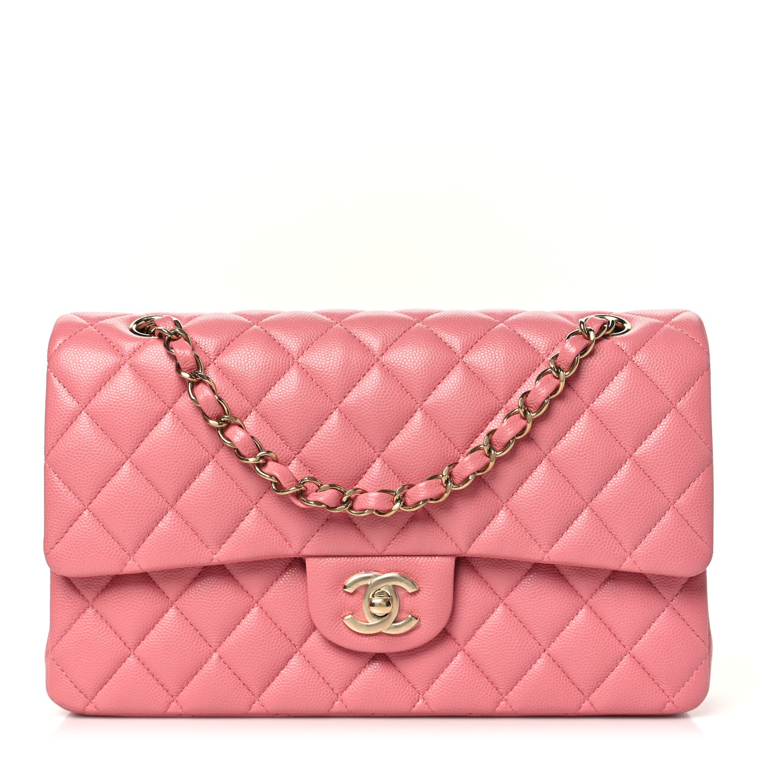 Caviar Quilted Medium Double Flap Pink