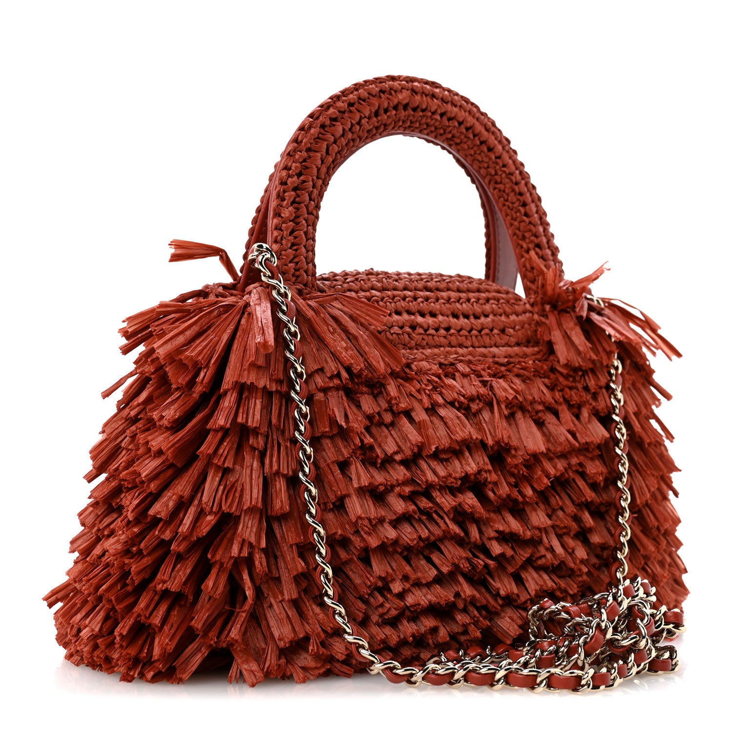 Raffia Fringe Nano Kelly Shopper Red — view 3
