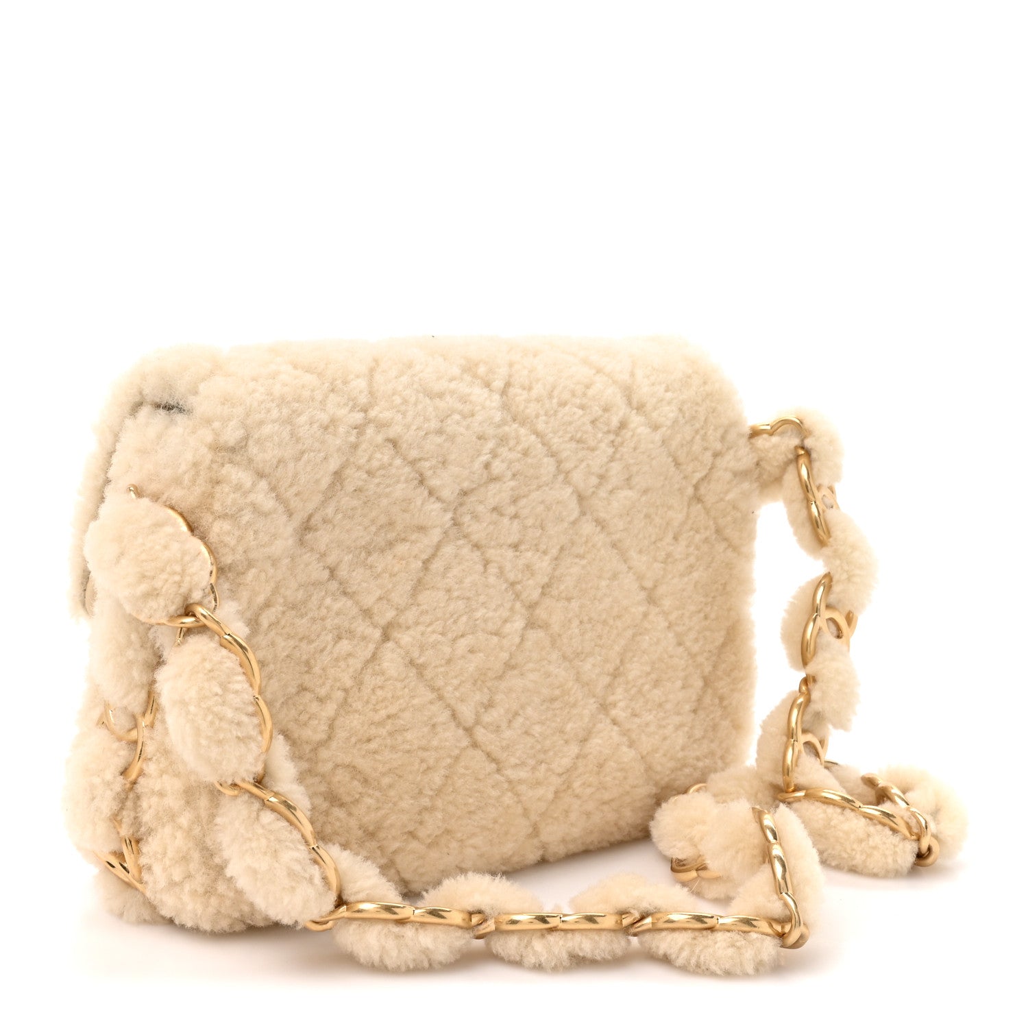 Shearling Lambskin Quilted Small CC Chain Flap Ecru — view 3