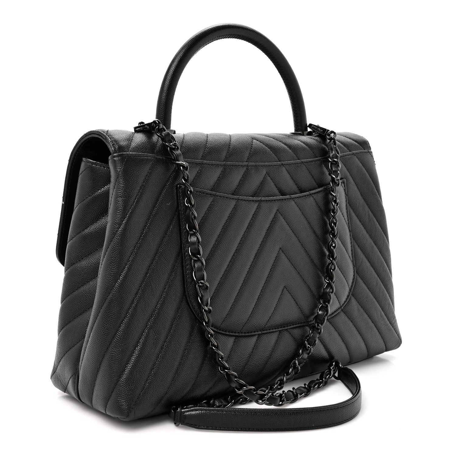 Caviar Chevron Quilted Medium Coco Handle Flap So Black — view 3