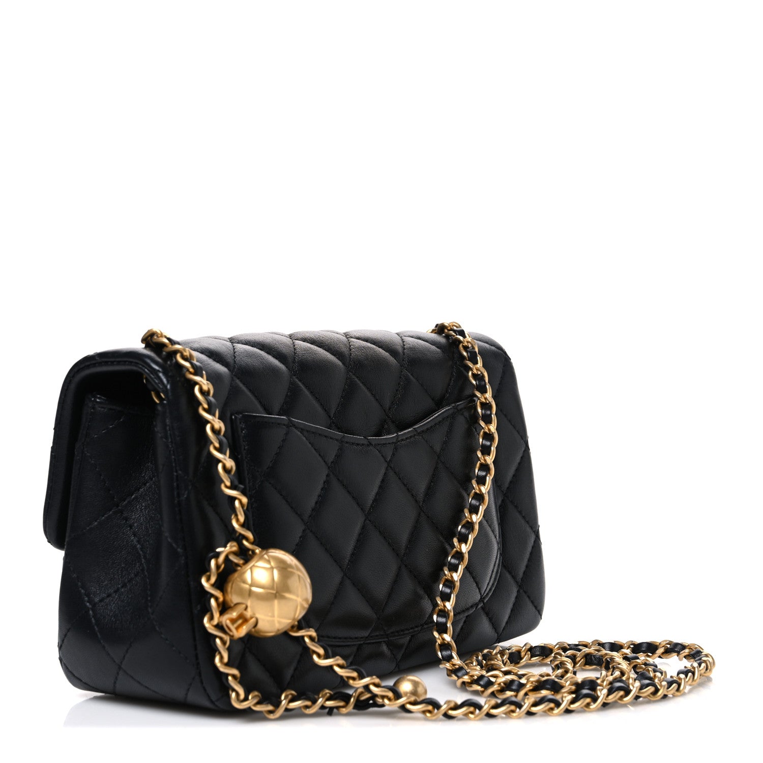 Lambskin Quilted Mini Rectangular Pearl Crush Flap Black — view 3