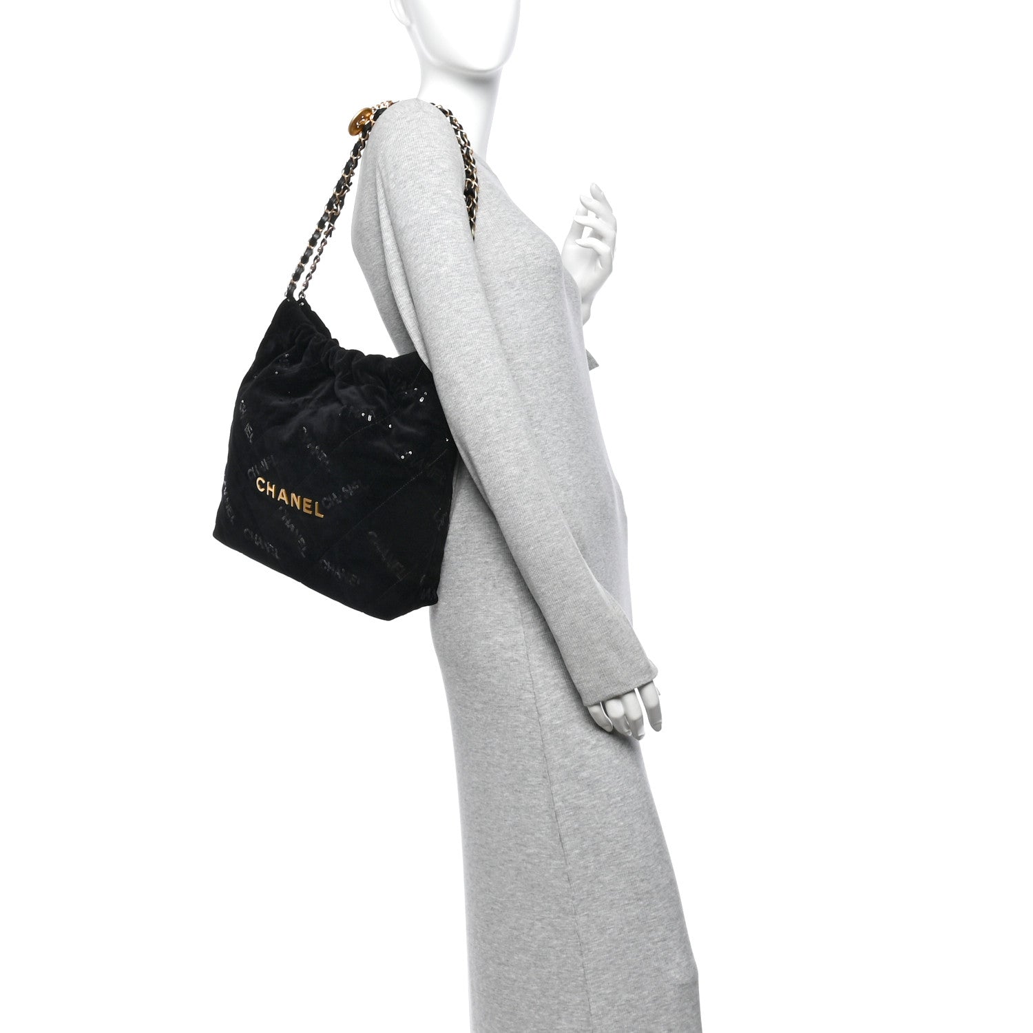 Velvet Sequin Quilted Small Chanel 22 Black — view 2
