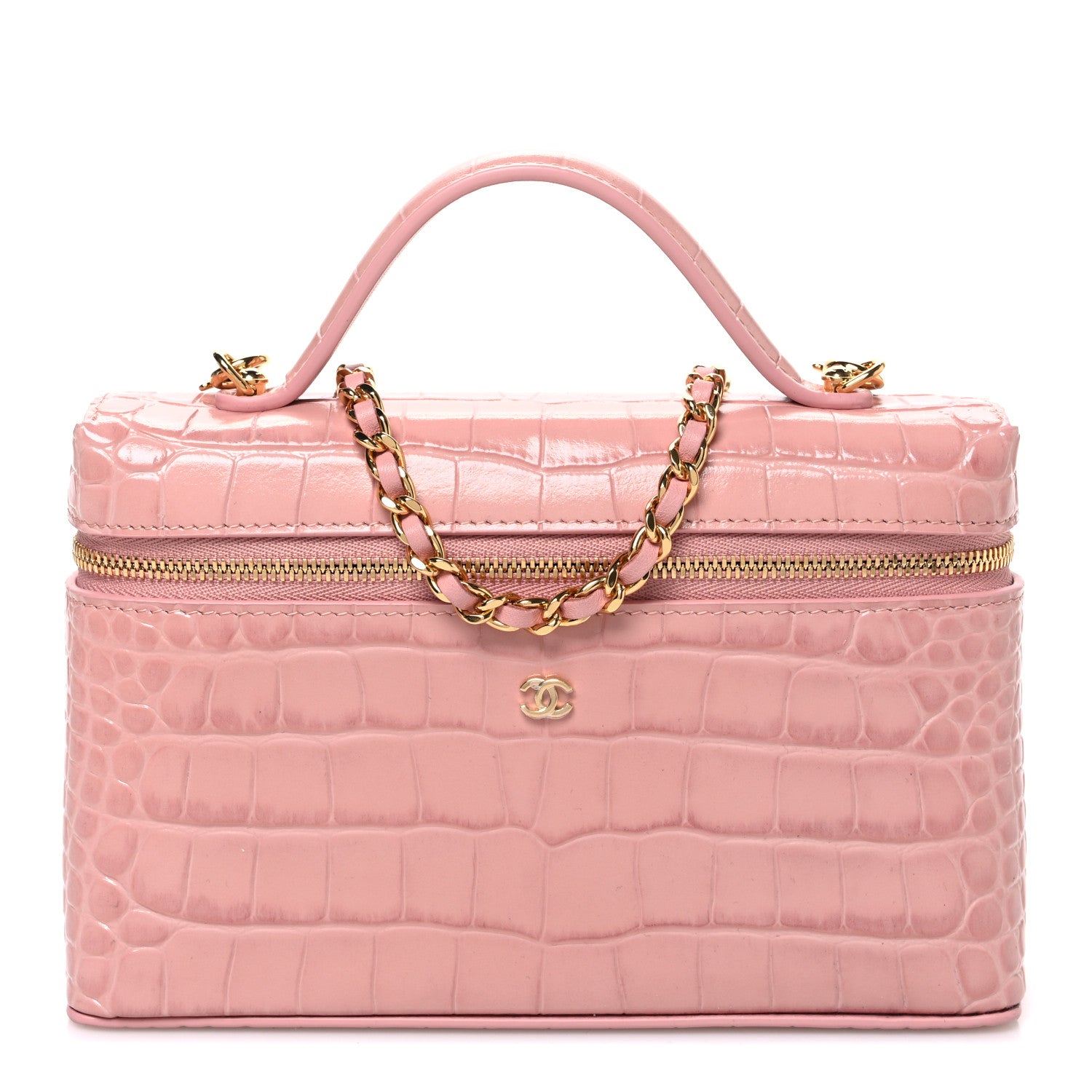 Calfskin Crocodile Embossed Crococo Exoticoco Vanity With Chain Light Pink