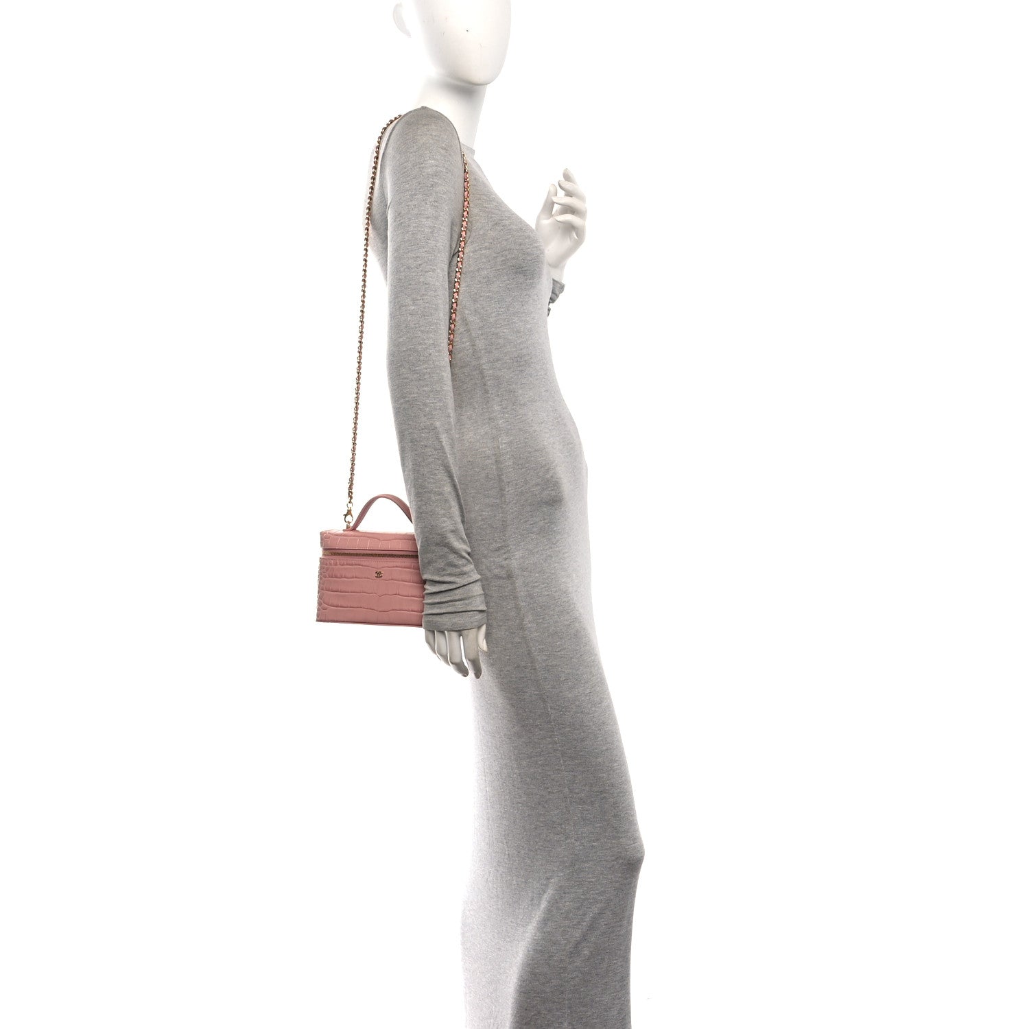 Calfskin Crocodile Embossed Crococo Exoticoco Vanity With Chain Light Pink — view 2