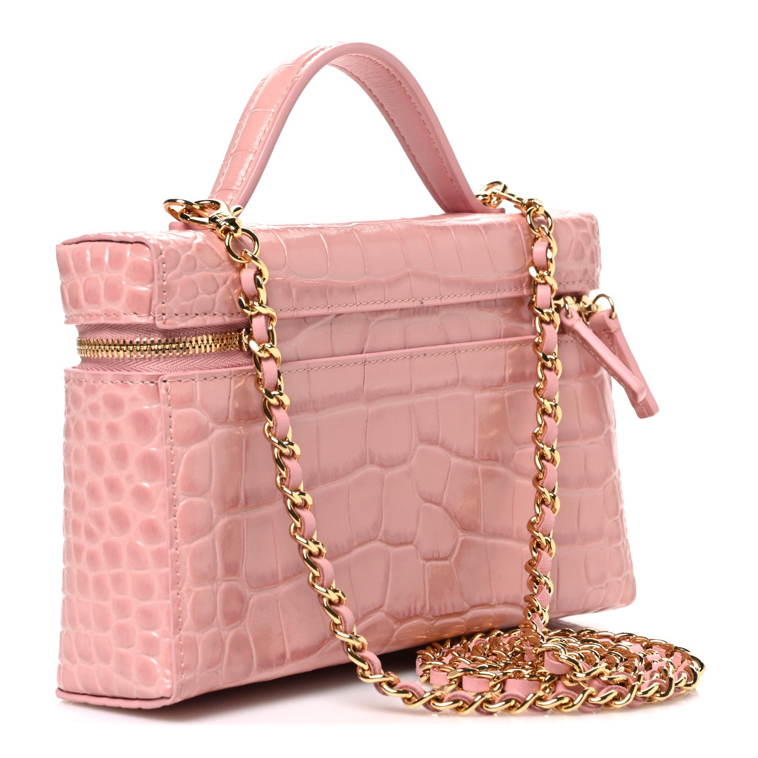 Calfskin Crocodile Embossed Crococo Exoticoco Vanity With Chain Light Pink — view 3