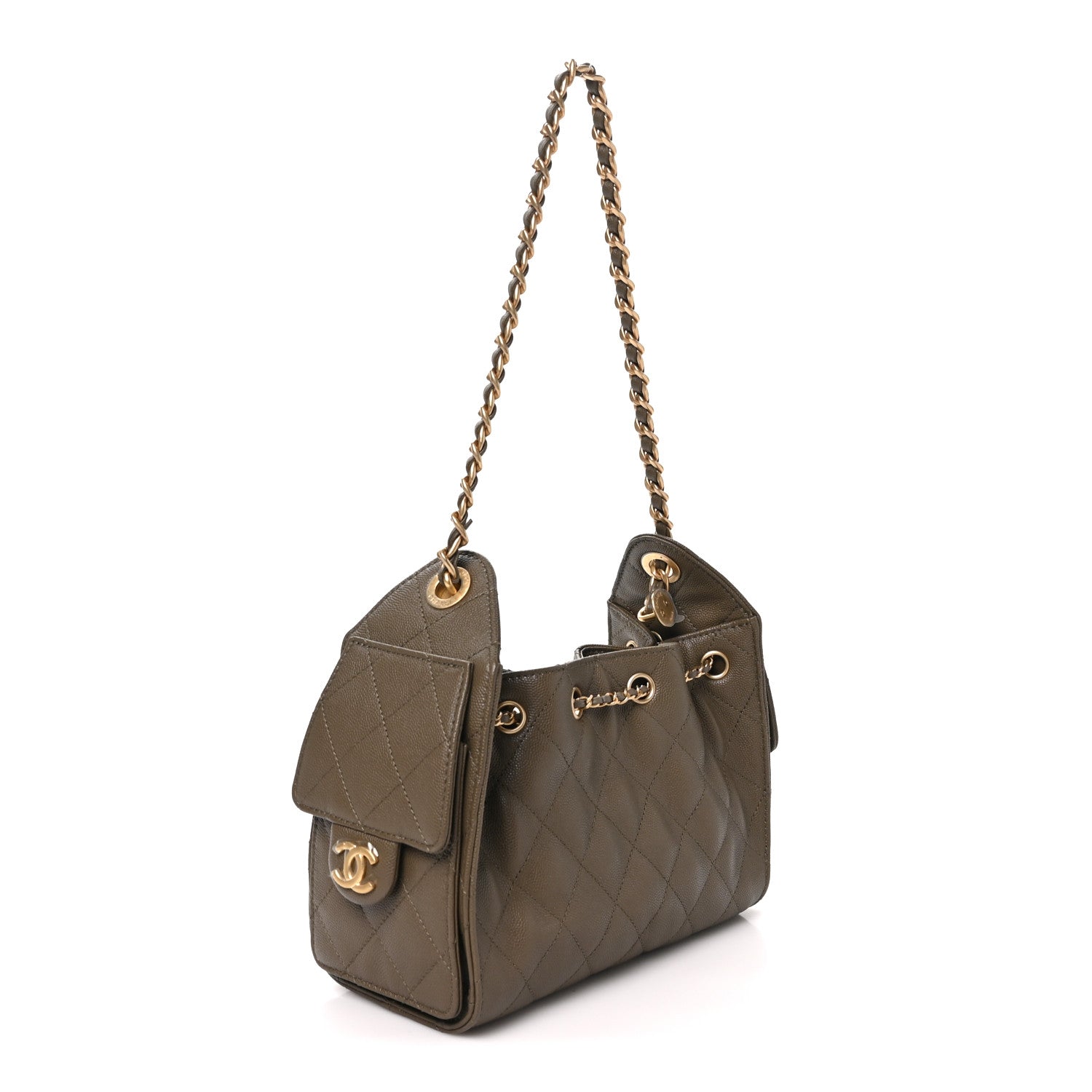 Caviar Quilted Mini Chanel 25 Handbag Dark Khaki — view 3