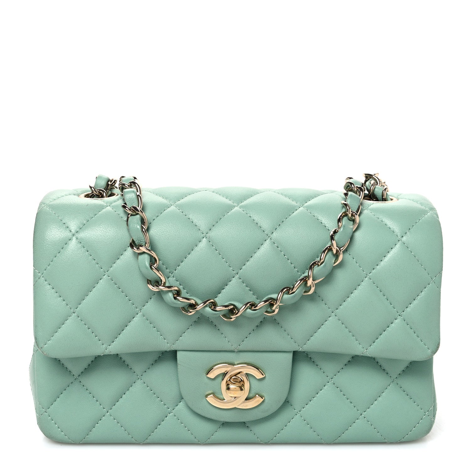 Lambskin Quilted Mini Rectangular Flap Light Green