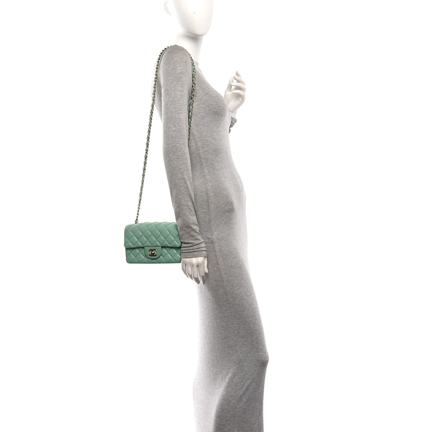 Lambskin Quilted Mini Rectangular Flap Light Green — view 2