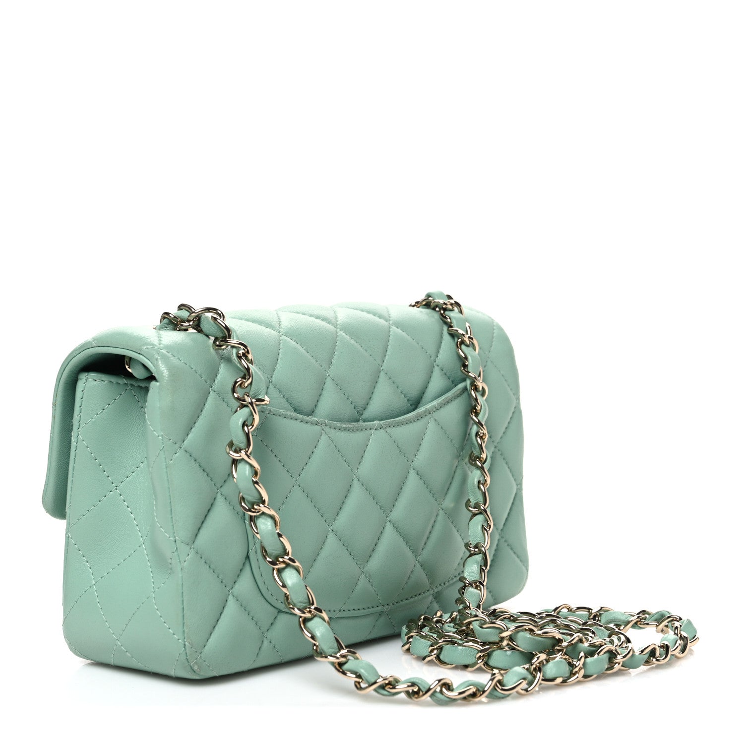 Lambskin Quilted Mini Rectangular Flap Light Green — view 3