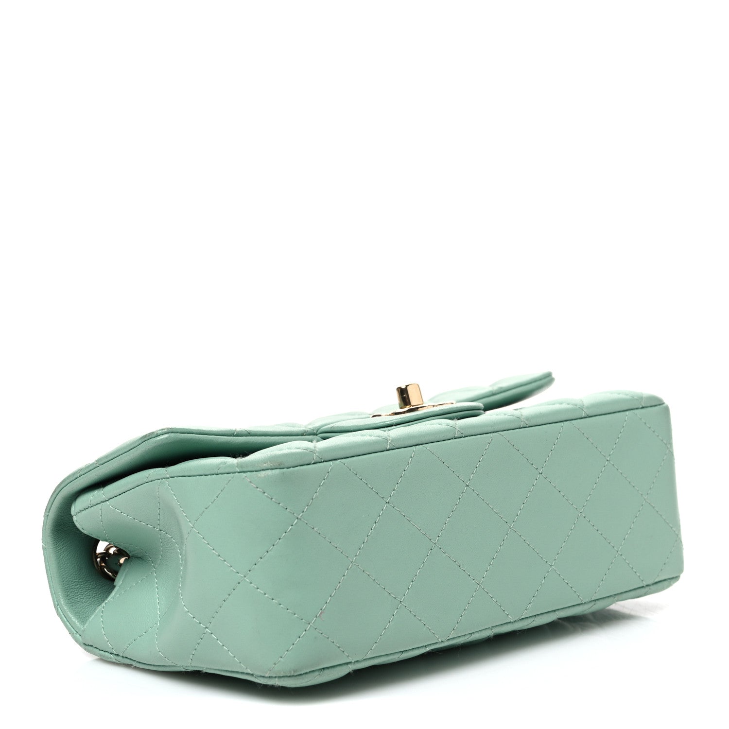Lambskin Quilted Mini Rectangular Flap Light Green — view 4