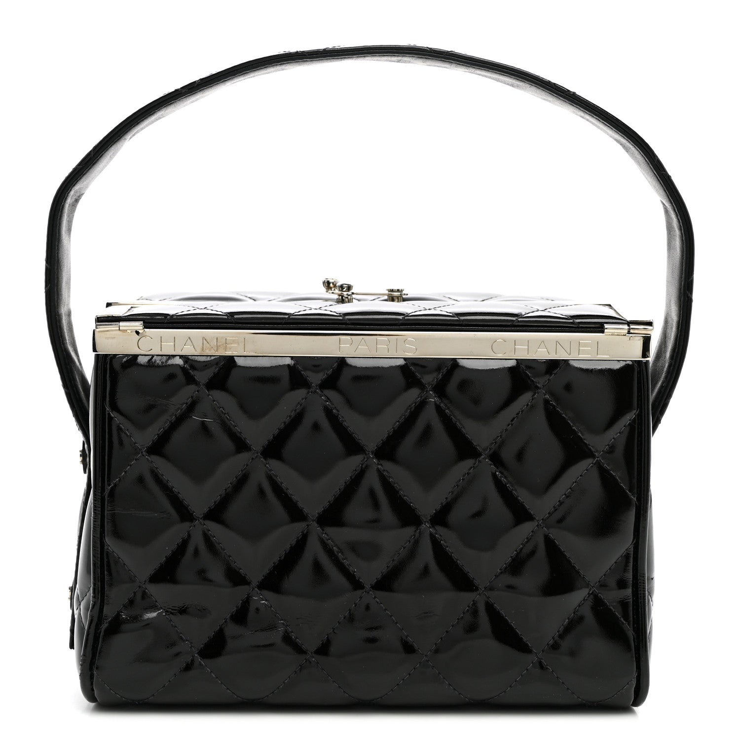 Patent Quilted Vanity Clutch Black